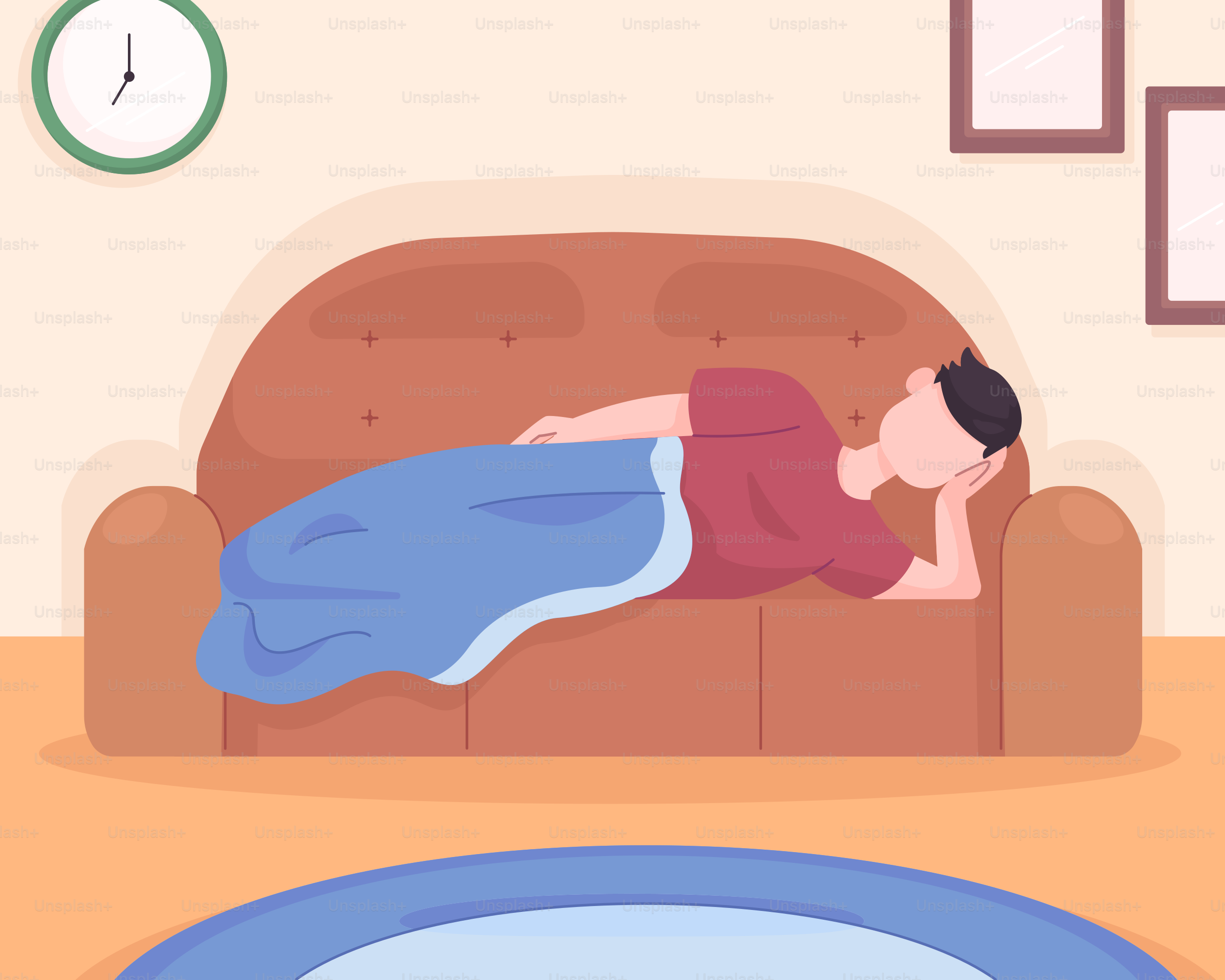 Un homme dormant sur un canapé dans un salon