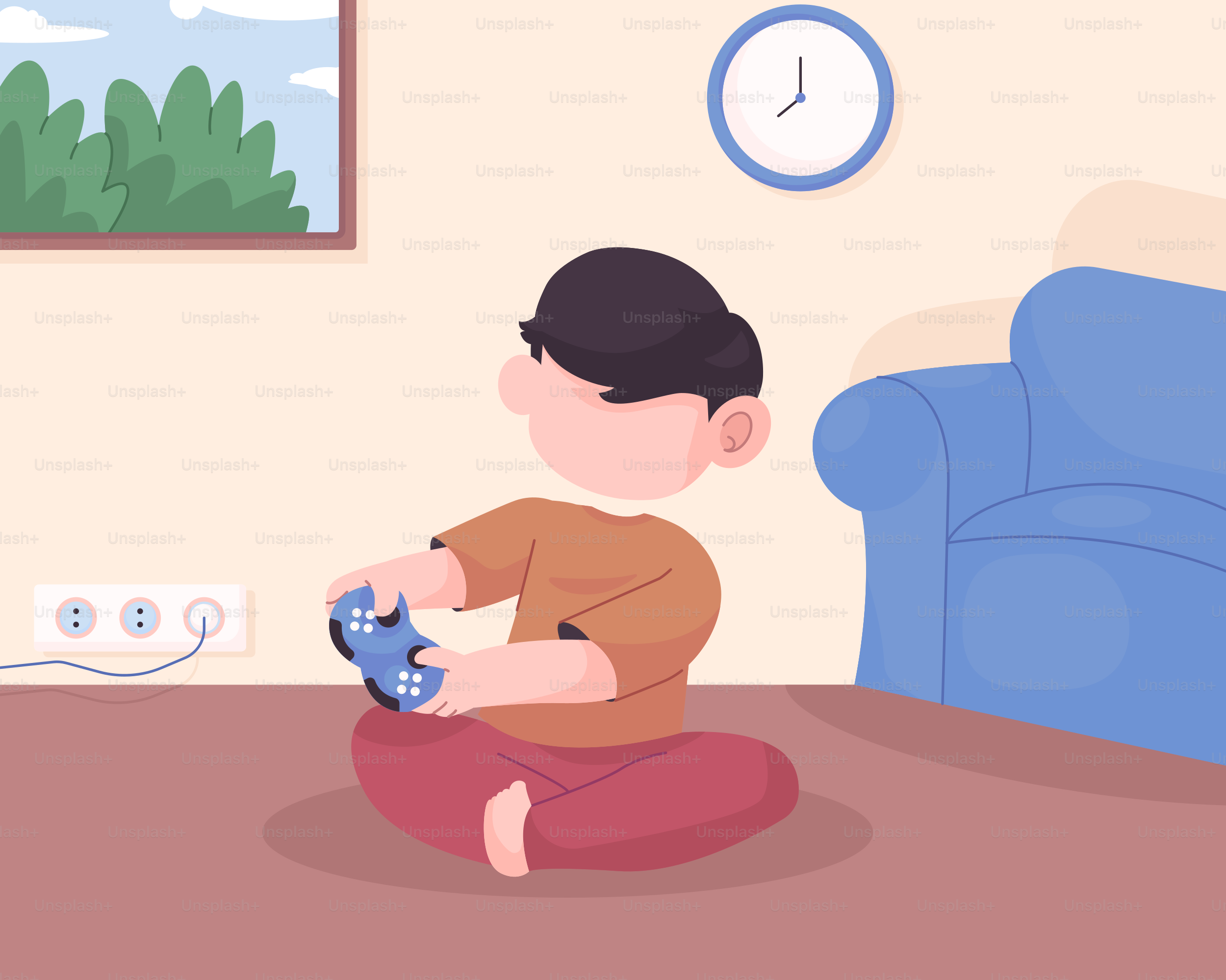 A little boy sitting on the floor playing a video game