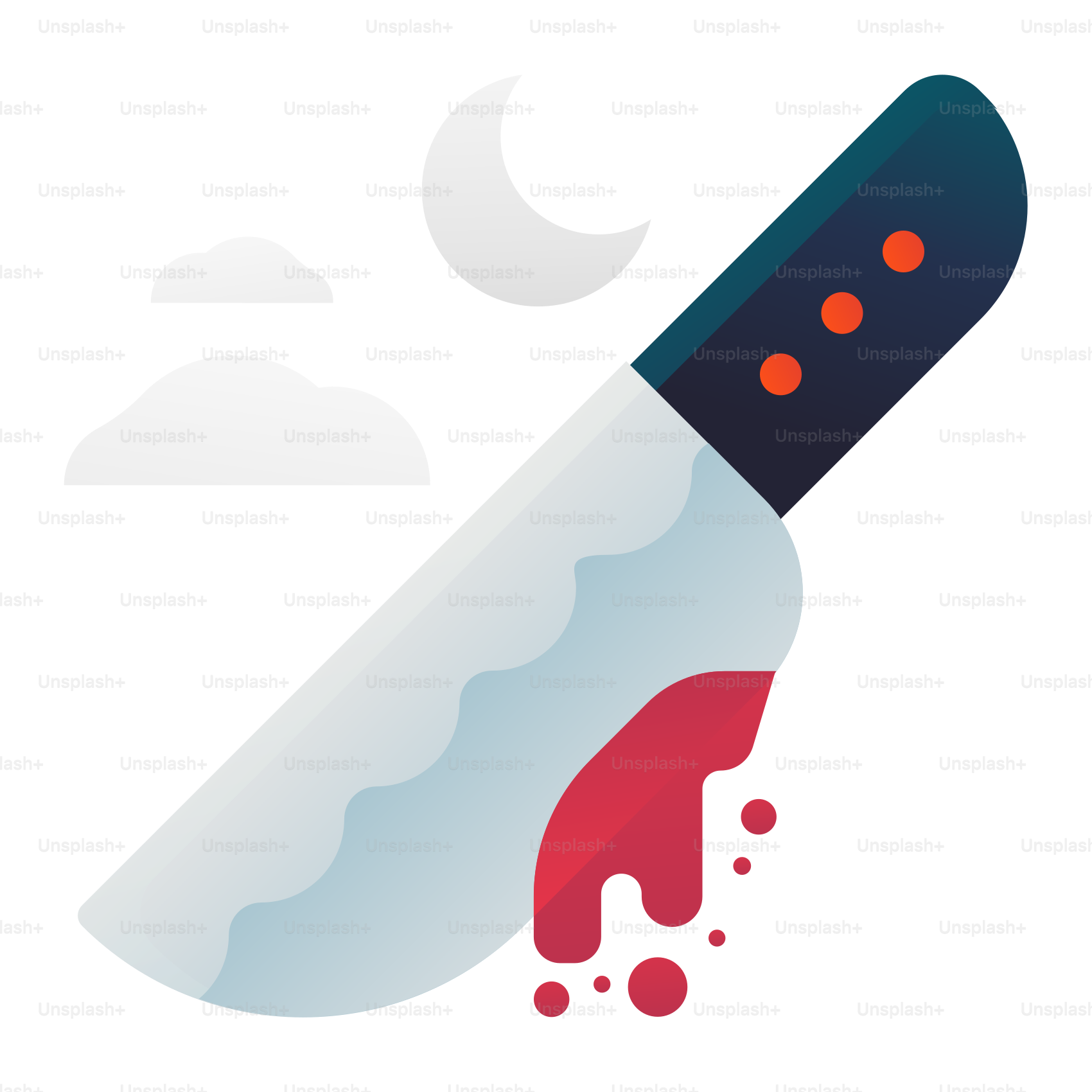 A bloody knife with a red spot on it