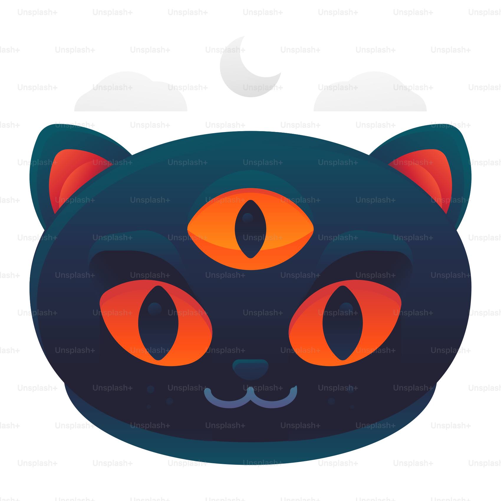 Un gato negro con ojos anaranjados sobre un fondo blanco