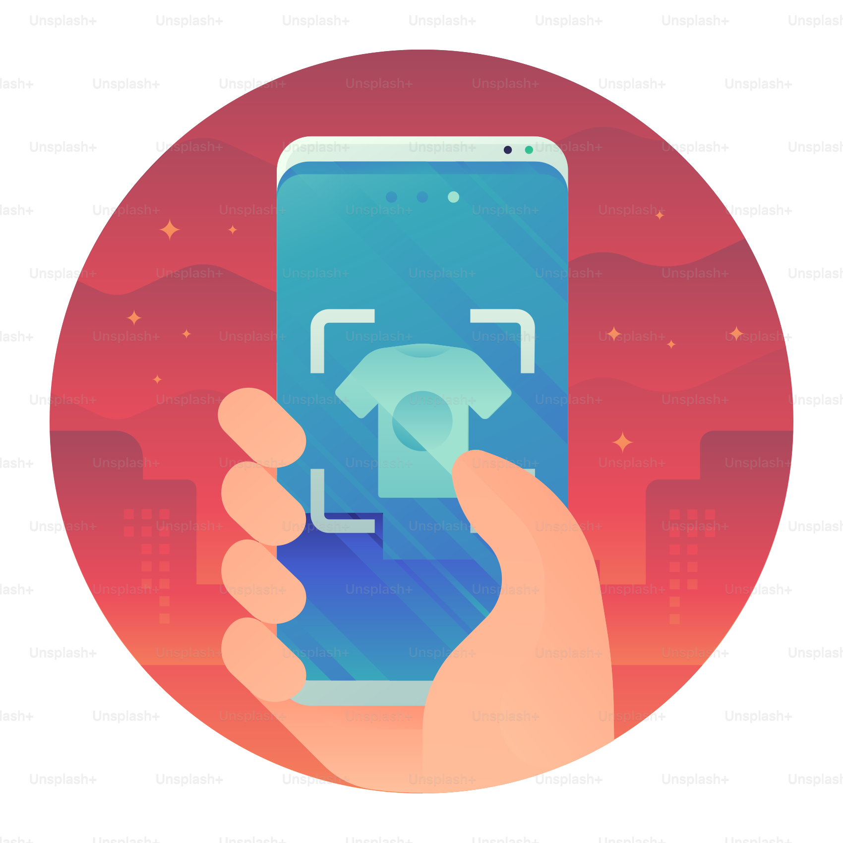 Una mano sujetando un smartphone con una camiseta