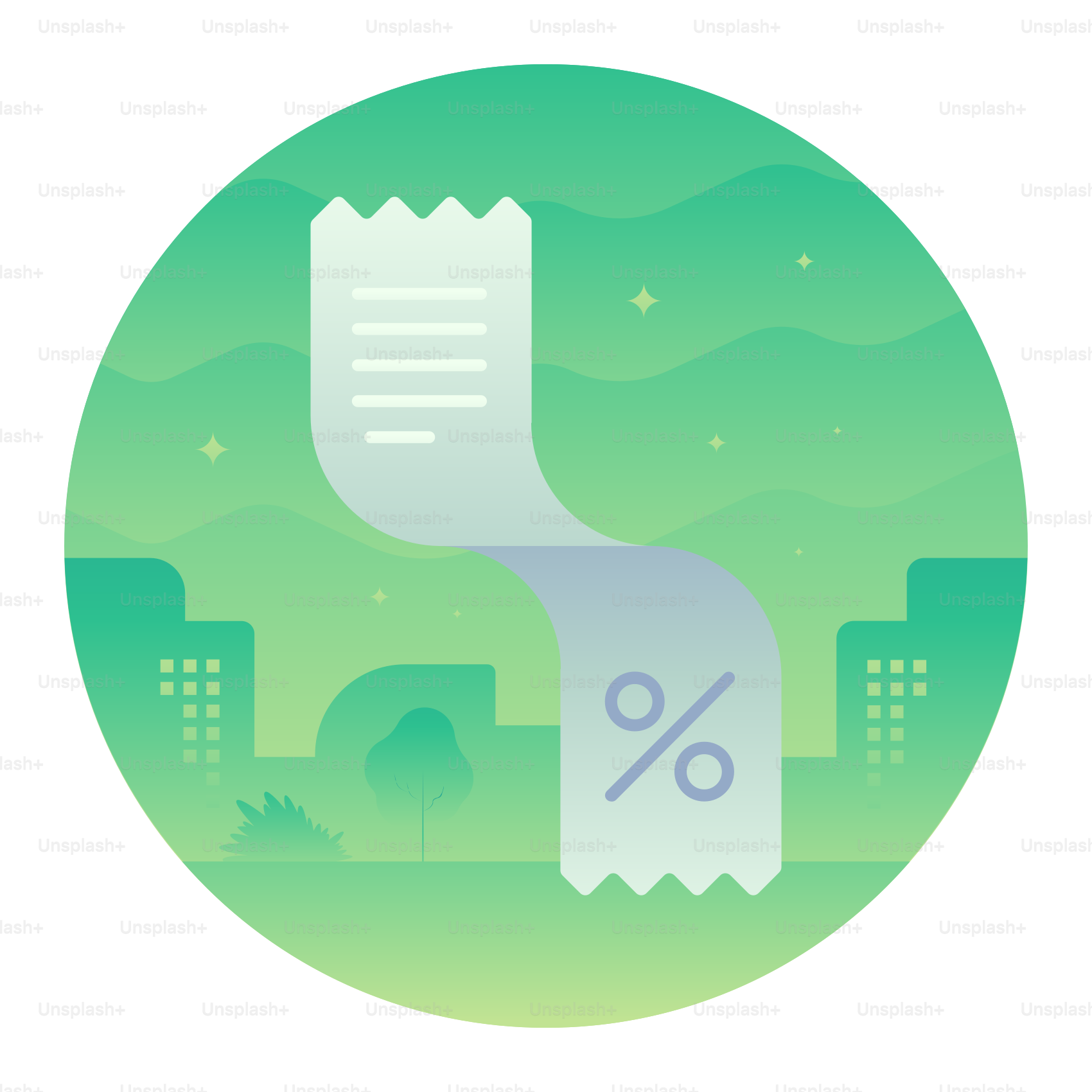 A green circle with a percentage sign on it