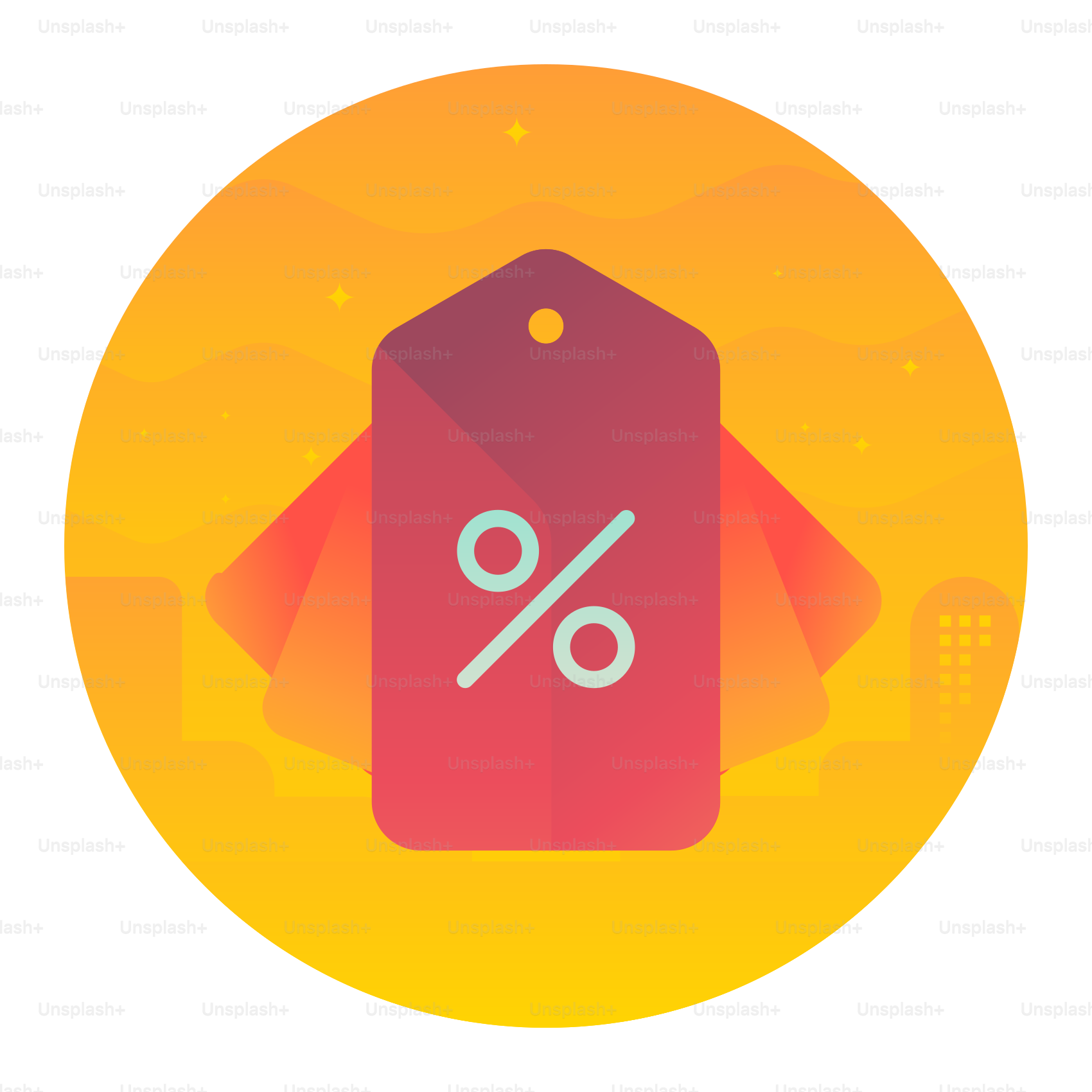 Label harga merah dengan tanda persentase di atasnya