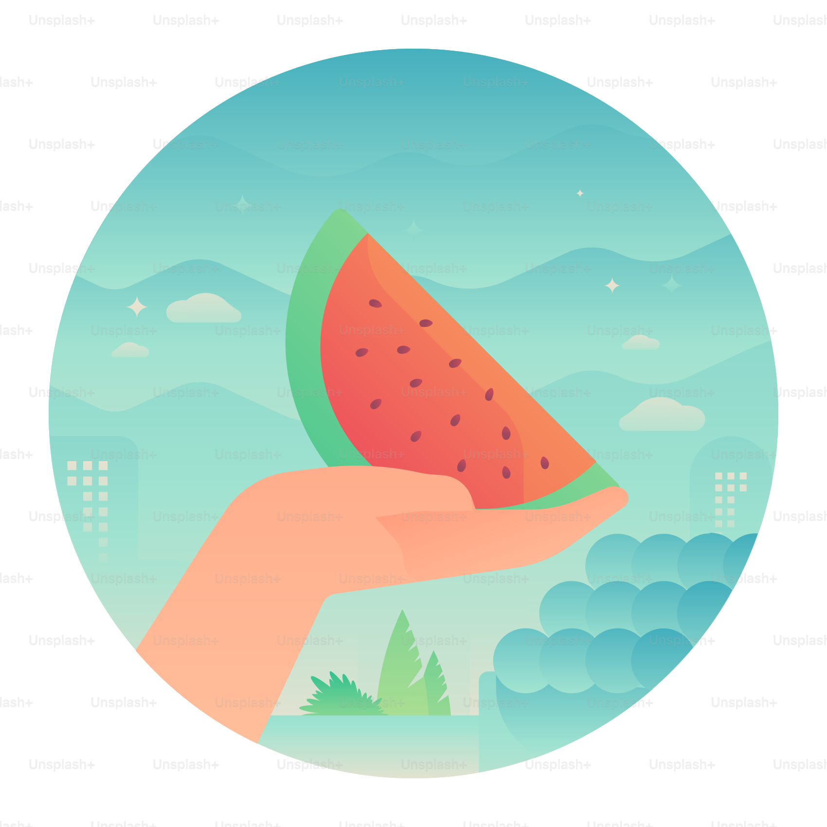 Eine Hand, die eine Scheibe Wassermelone hält