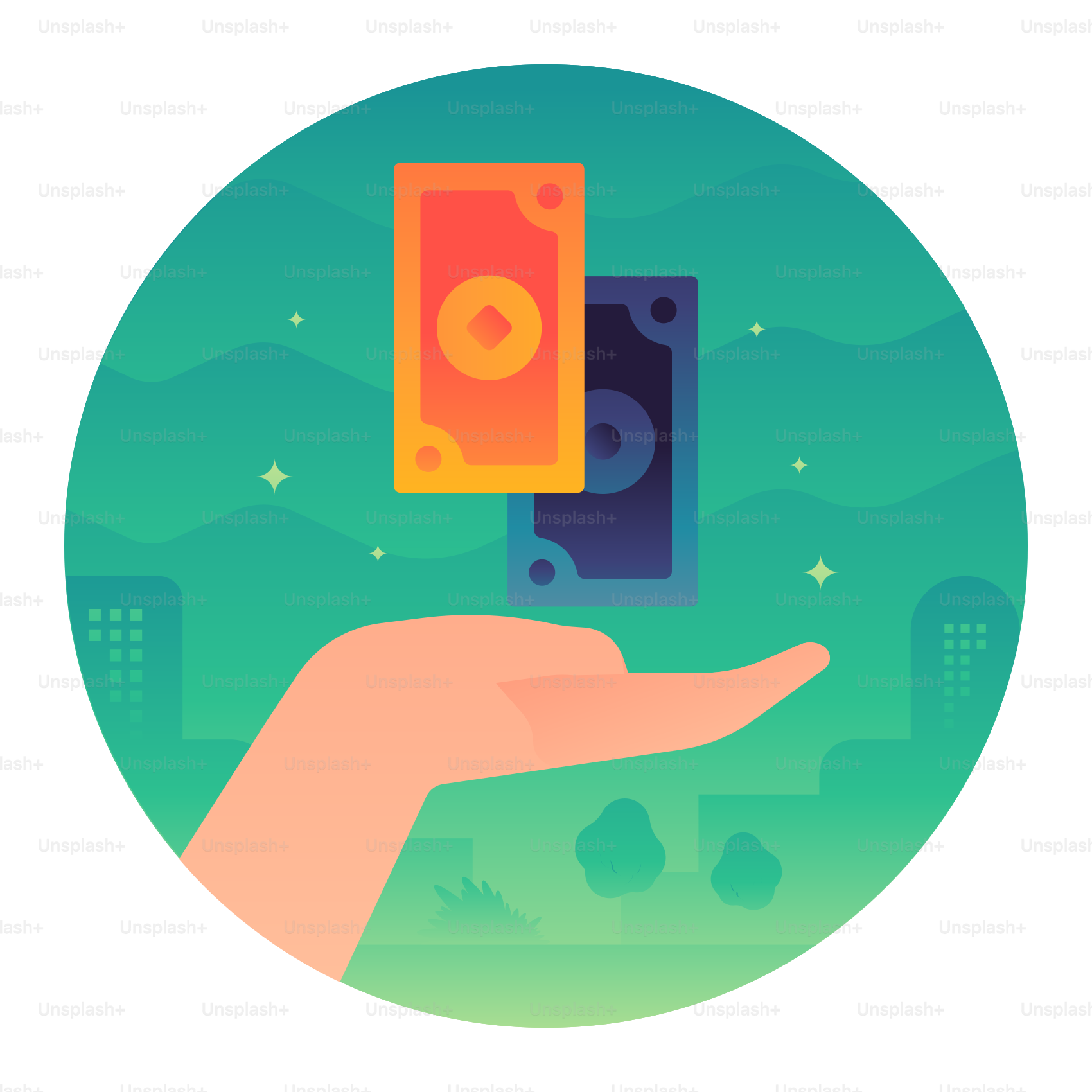 A hand holding a speaker in a circle