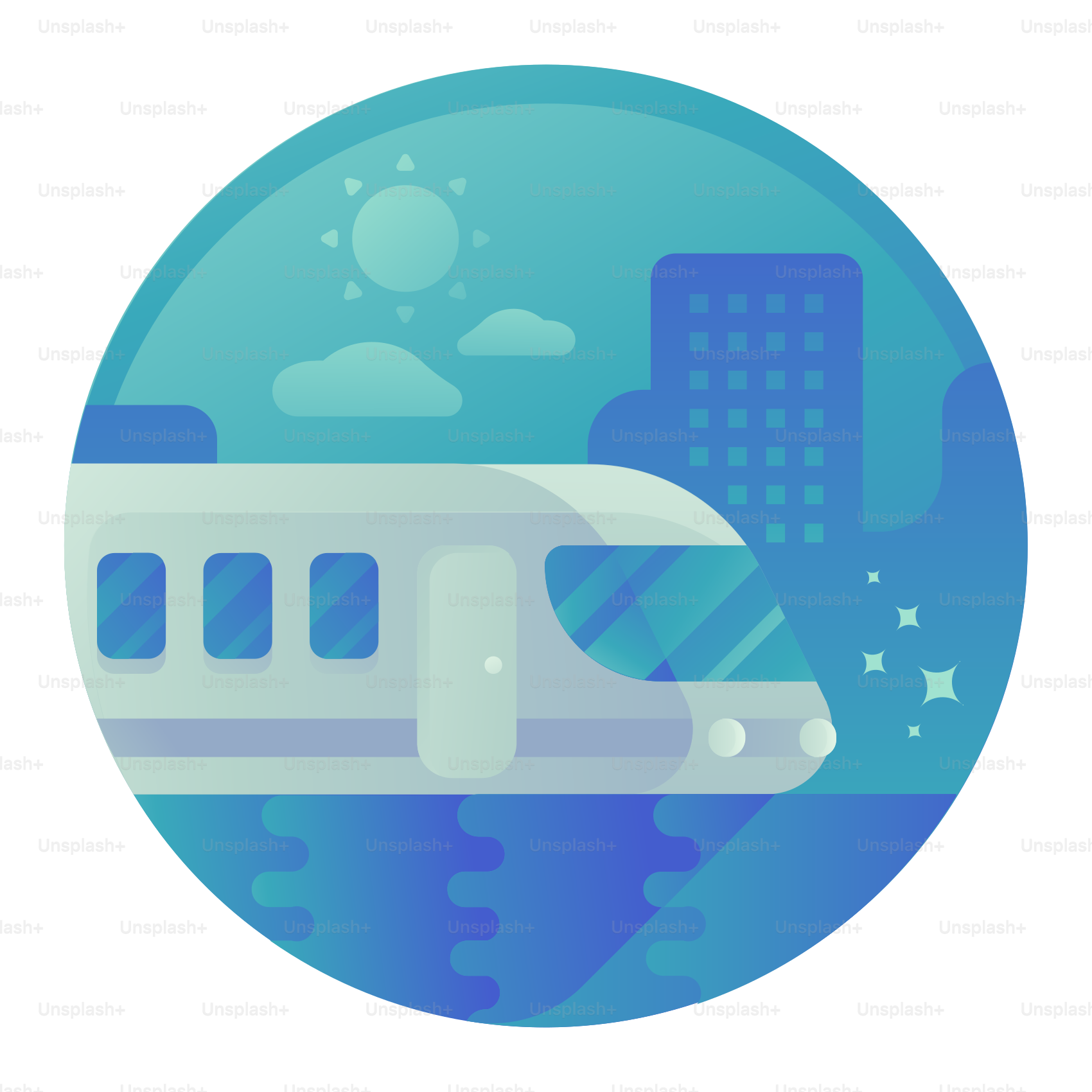 Un icono azul y blanco de un tren