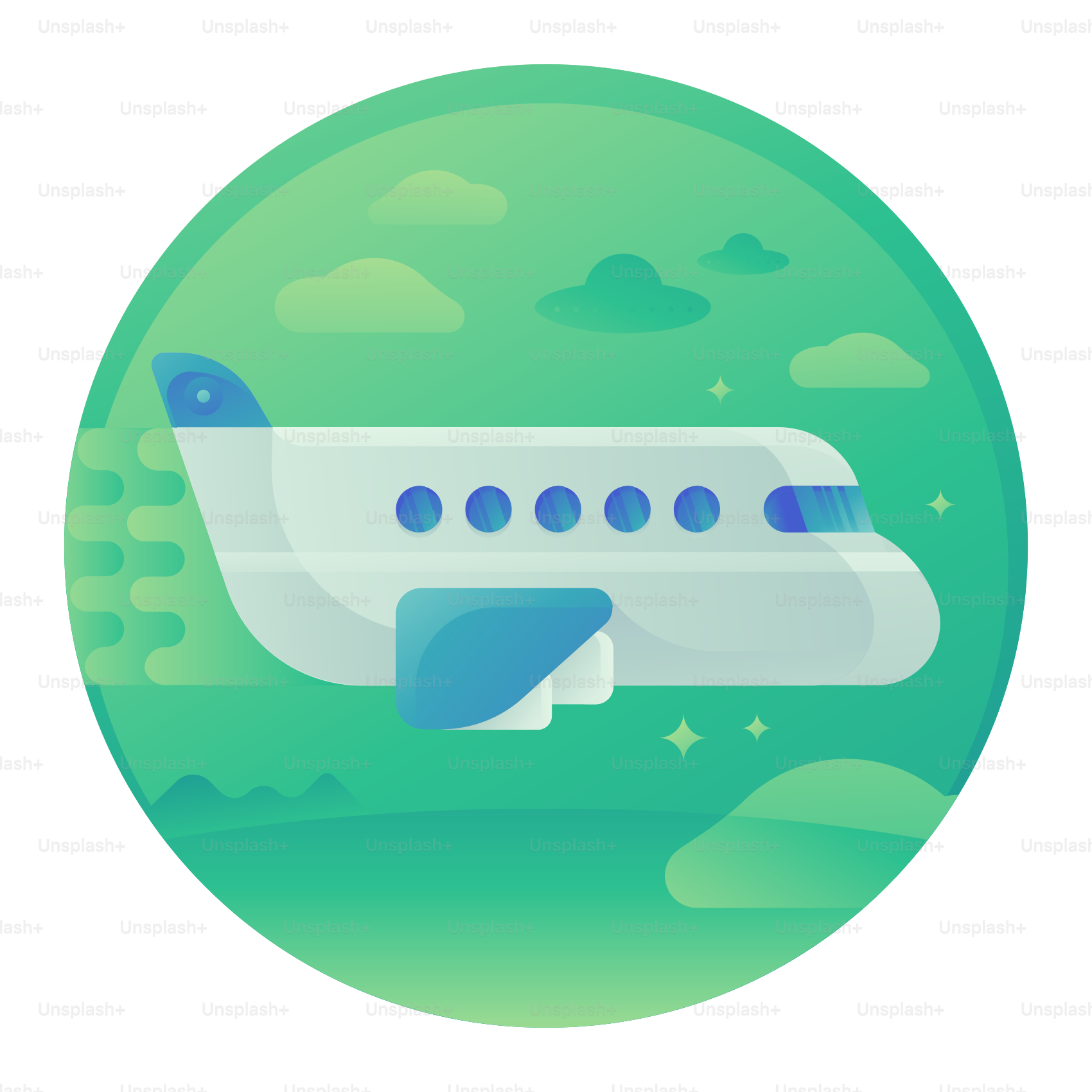 An airplane flying through the sky with clouds in the background