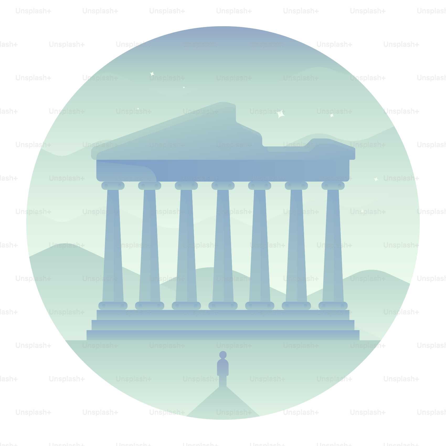 A picture of a building with a man standing in front of it