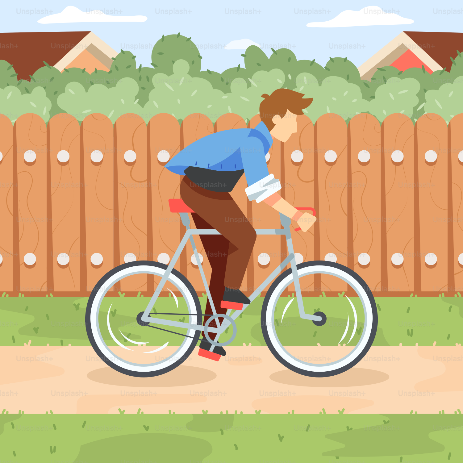 Ein Mann, der mit dem Fahrrad einen Bürgersteig entlangfährt