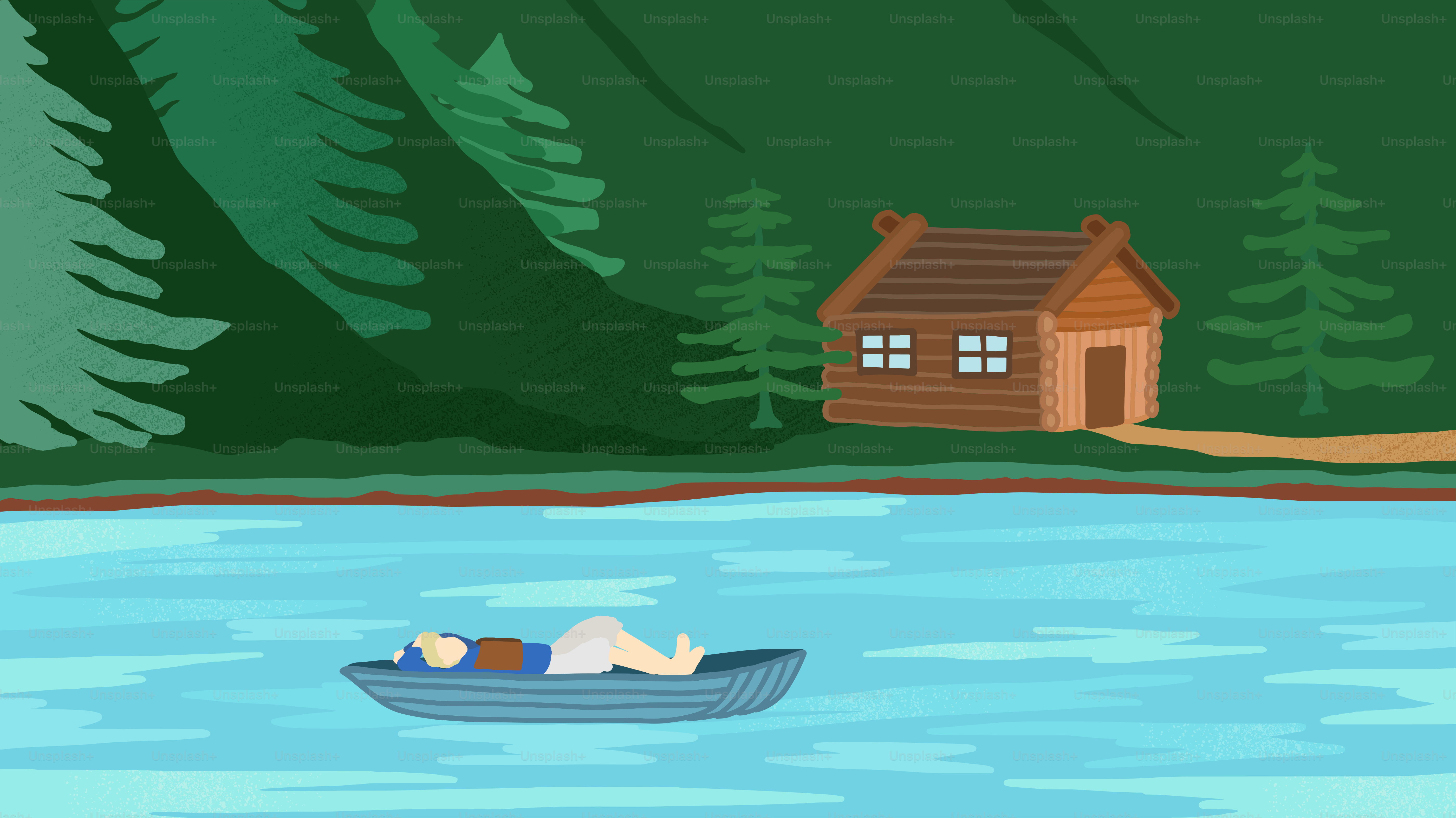 A person floating in a boat on a lake