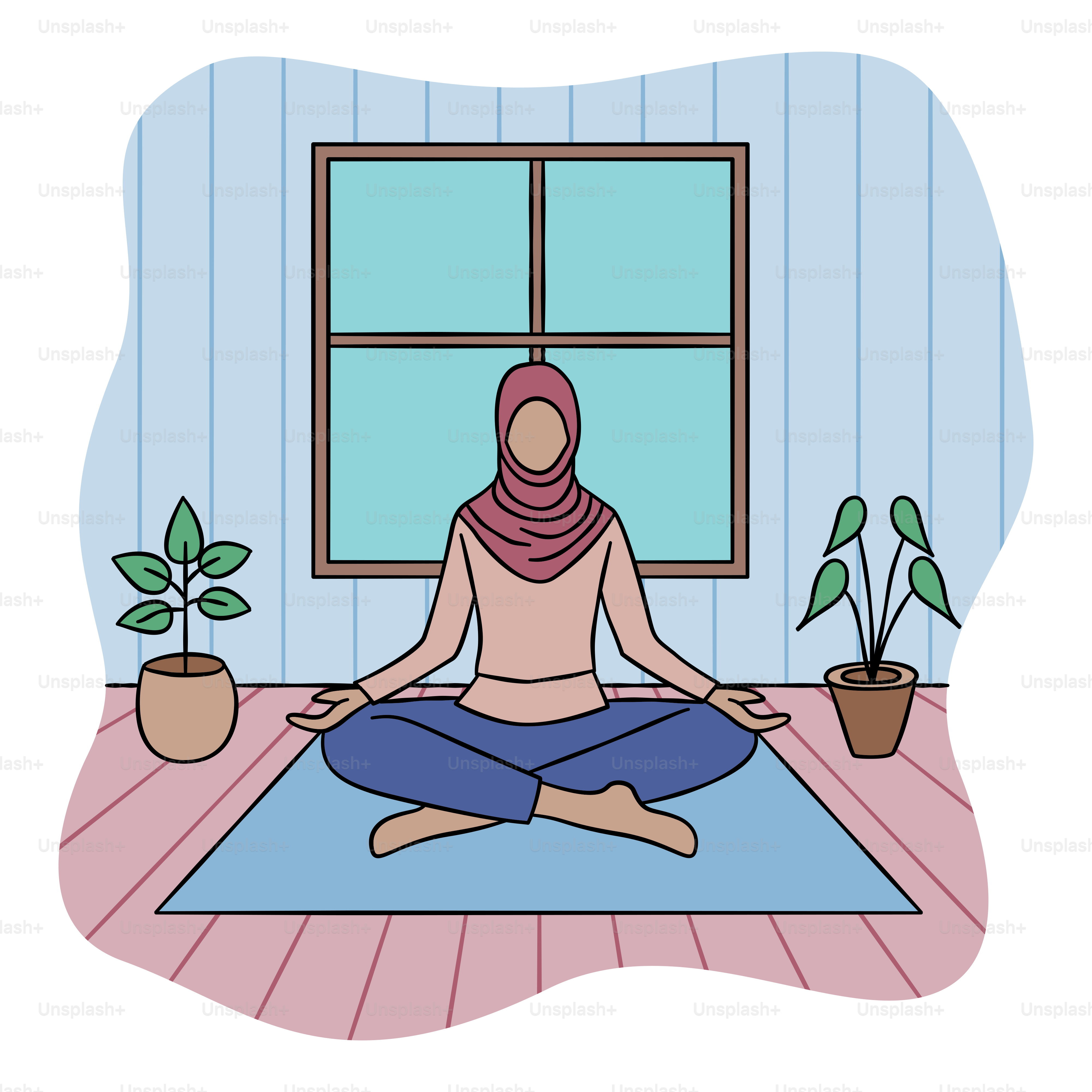 A woman sitting in a lotus position in front of a window