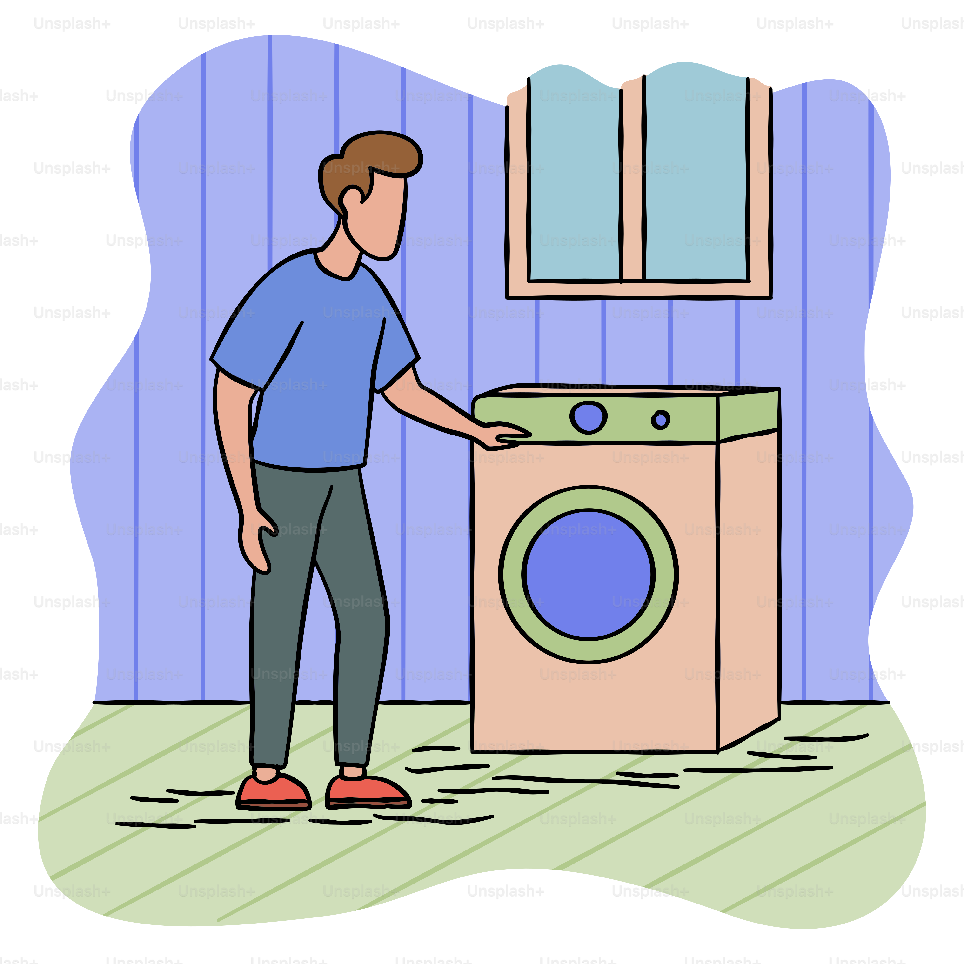 A man standing in front of a washing machine