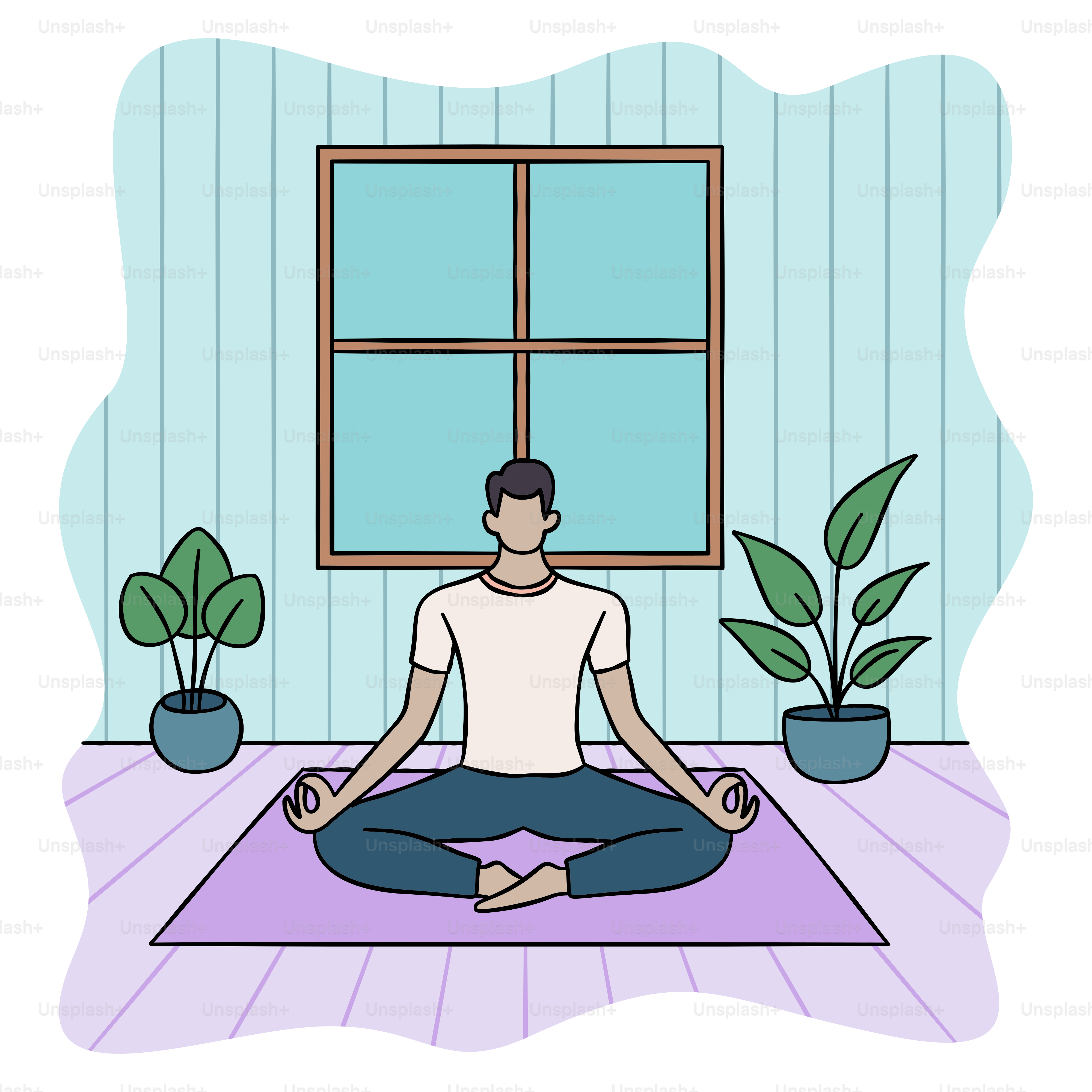 A man sitting in a yoga pose in front of a window