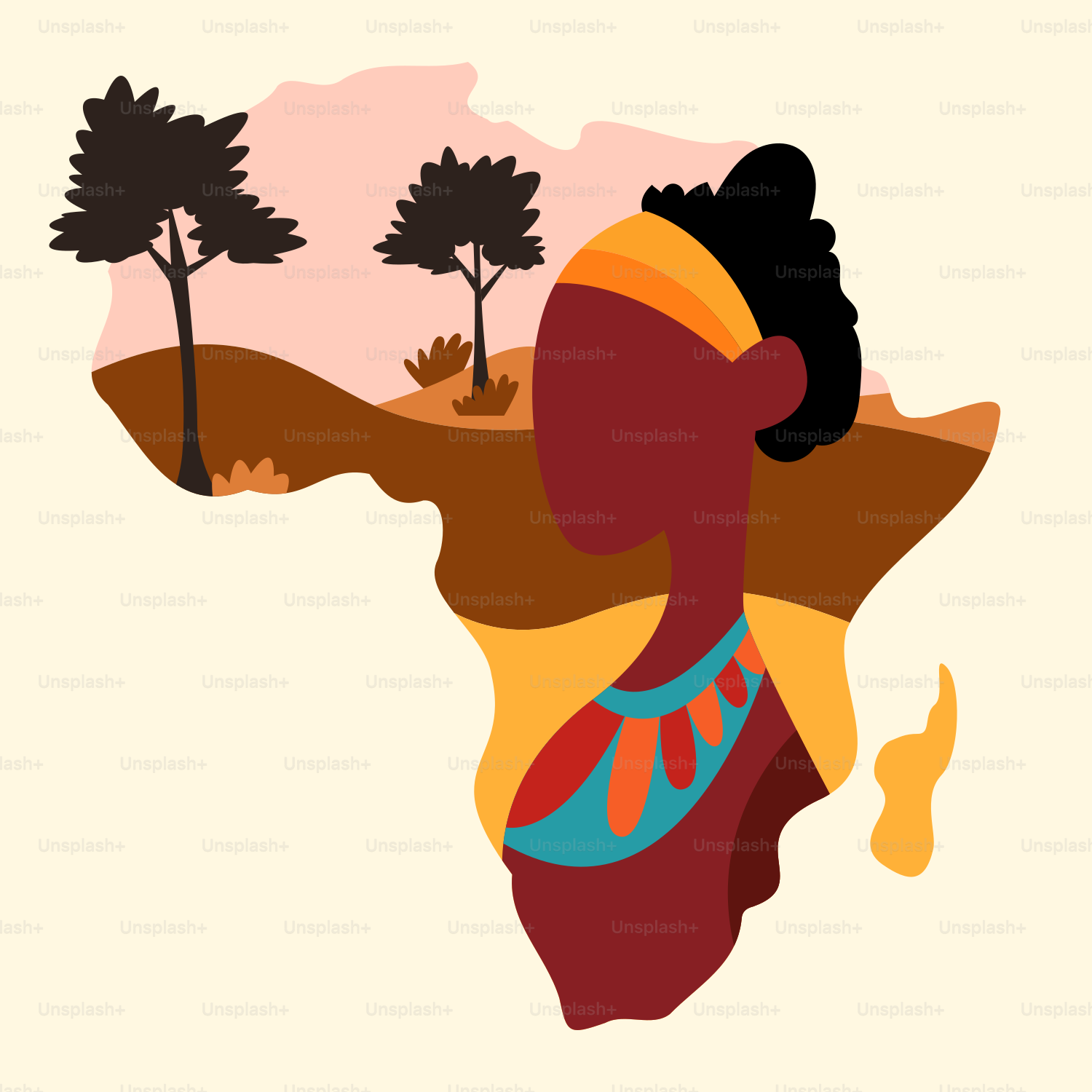 A woman with trees on a map of africa