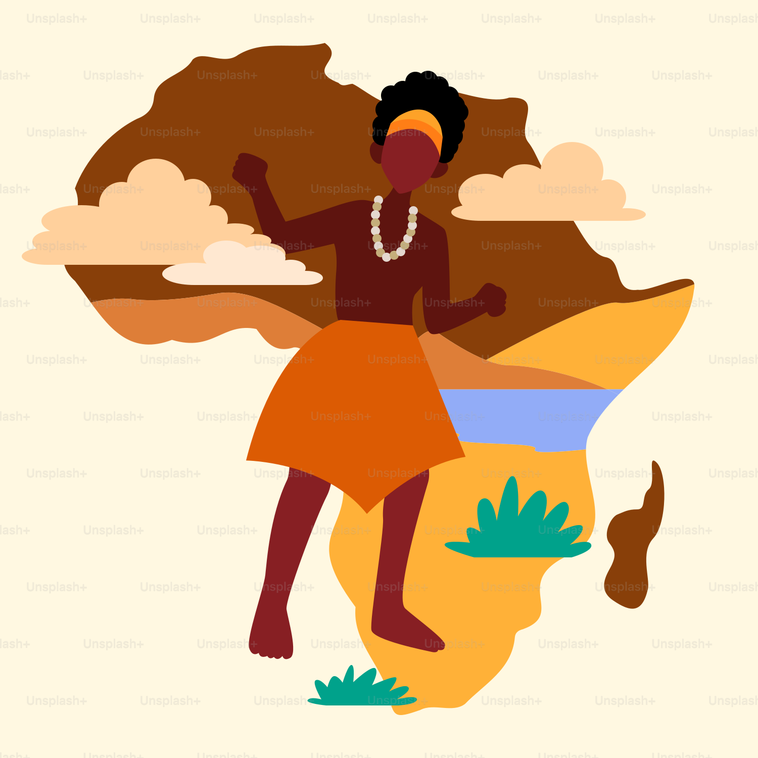 Eine Frau sitzt auf einem Felsen mit einem Himmel im Hintergrund