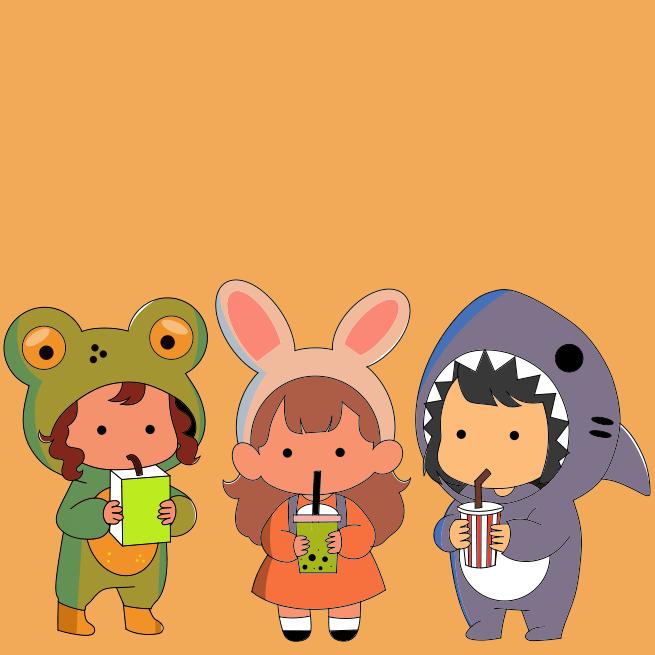 Um grupo de personagens de desenho animado lado a lado