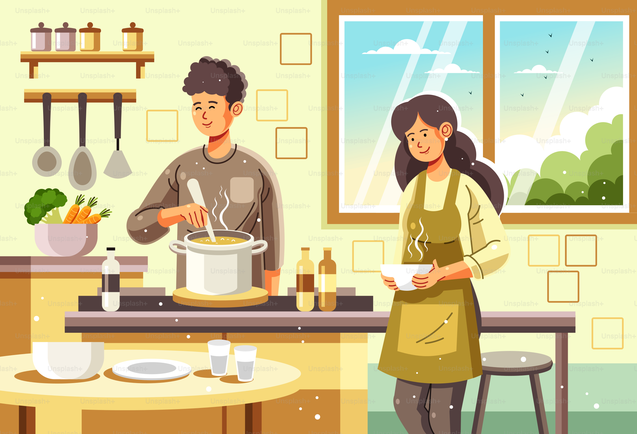 Un hombre y una mujer cocinando en una cocina
