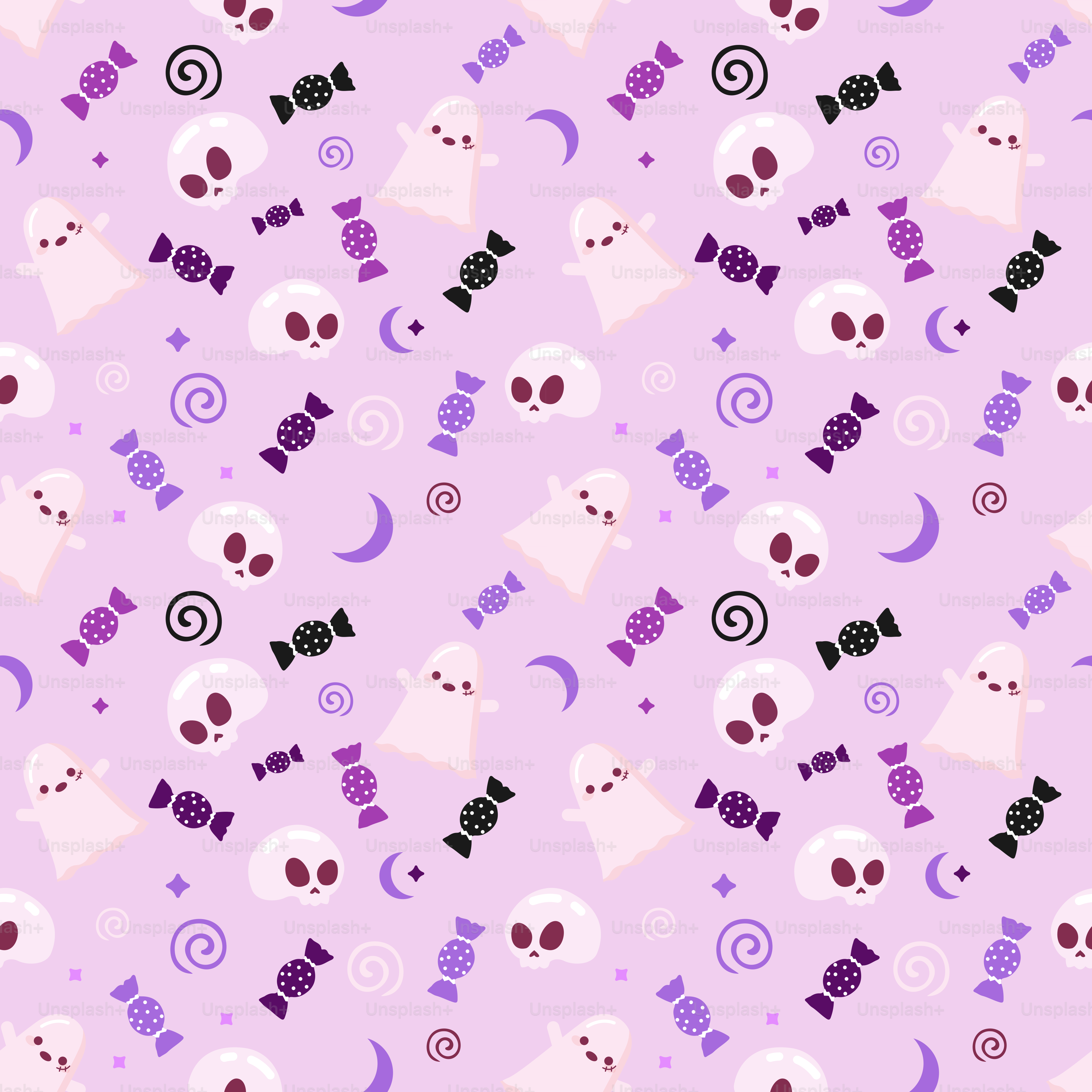 A purple background with a lot of ghost heads