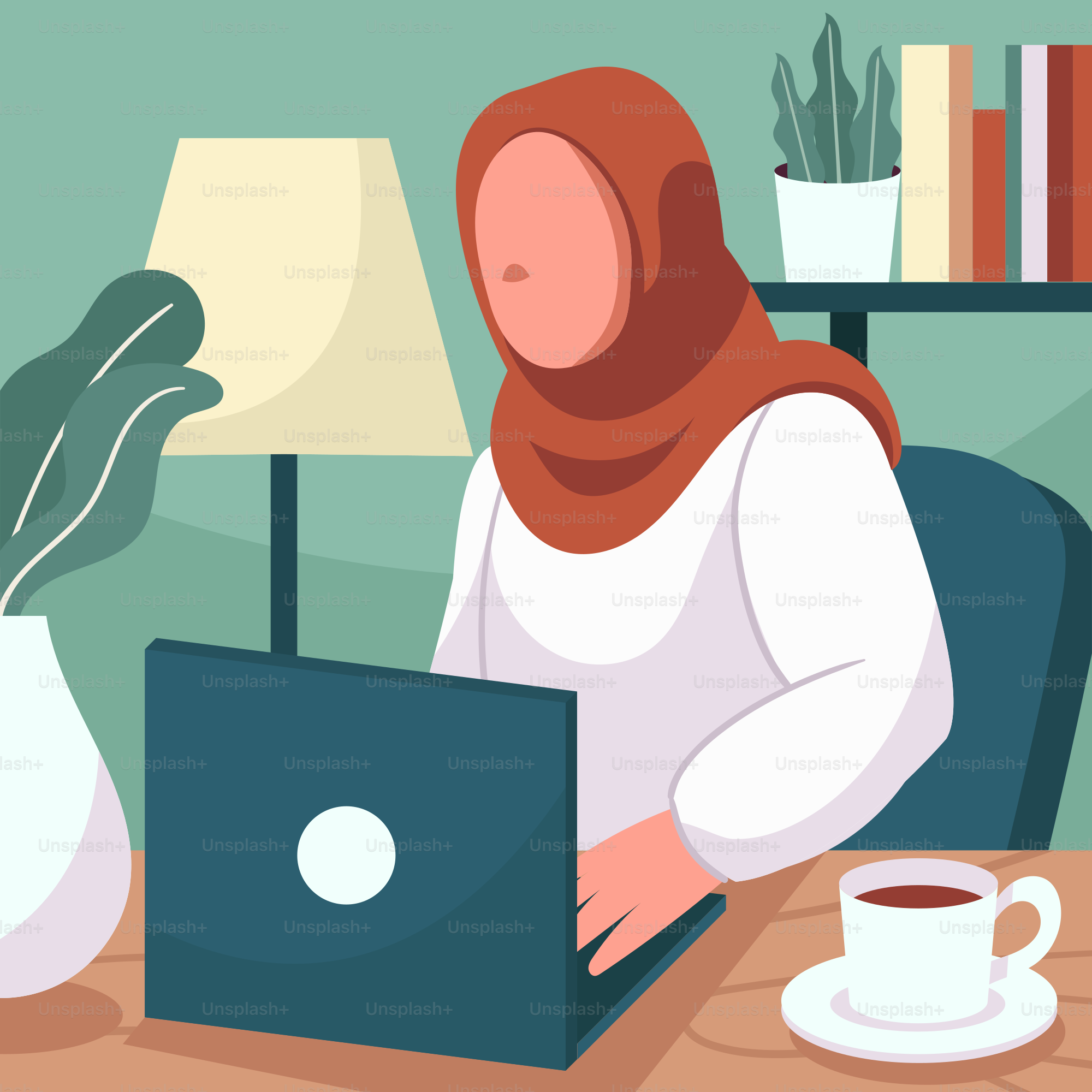 A woman sitting at a desk with a laptop