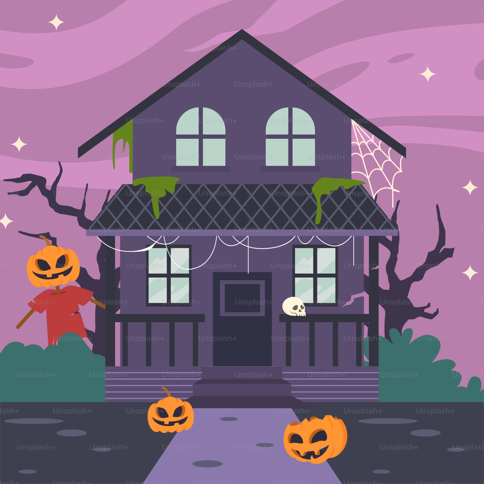 ハロウィンのためにジャック・オー・ランタンで飾られた家
