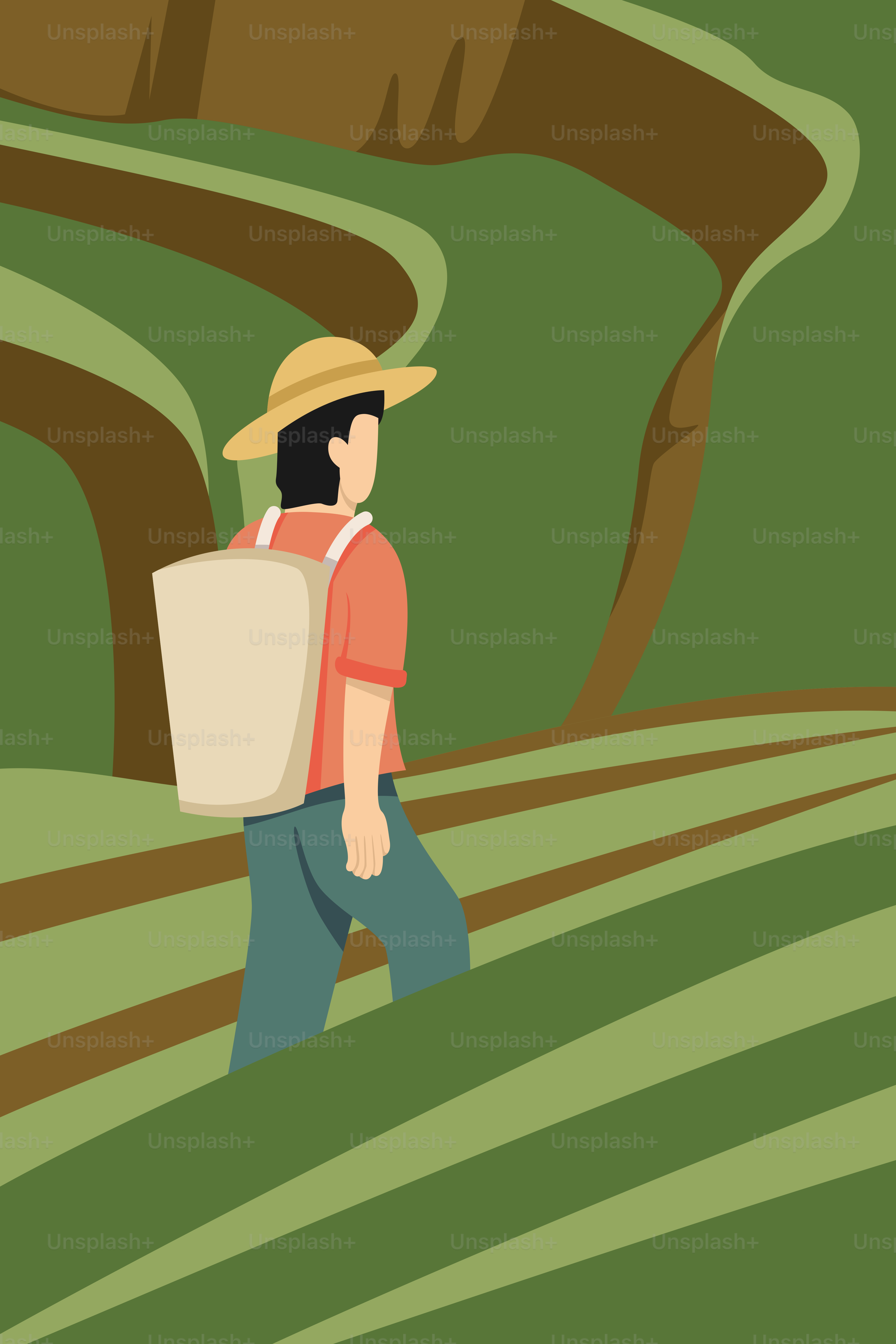 A man walking through a lush green field