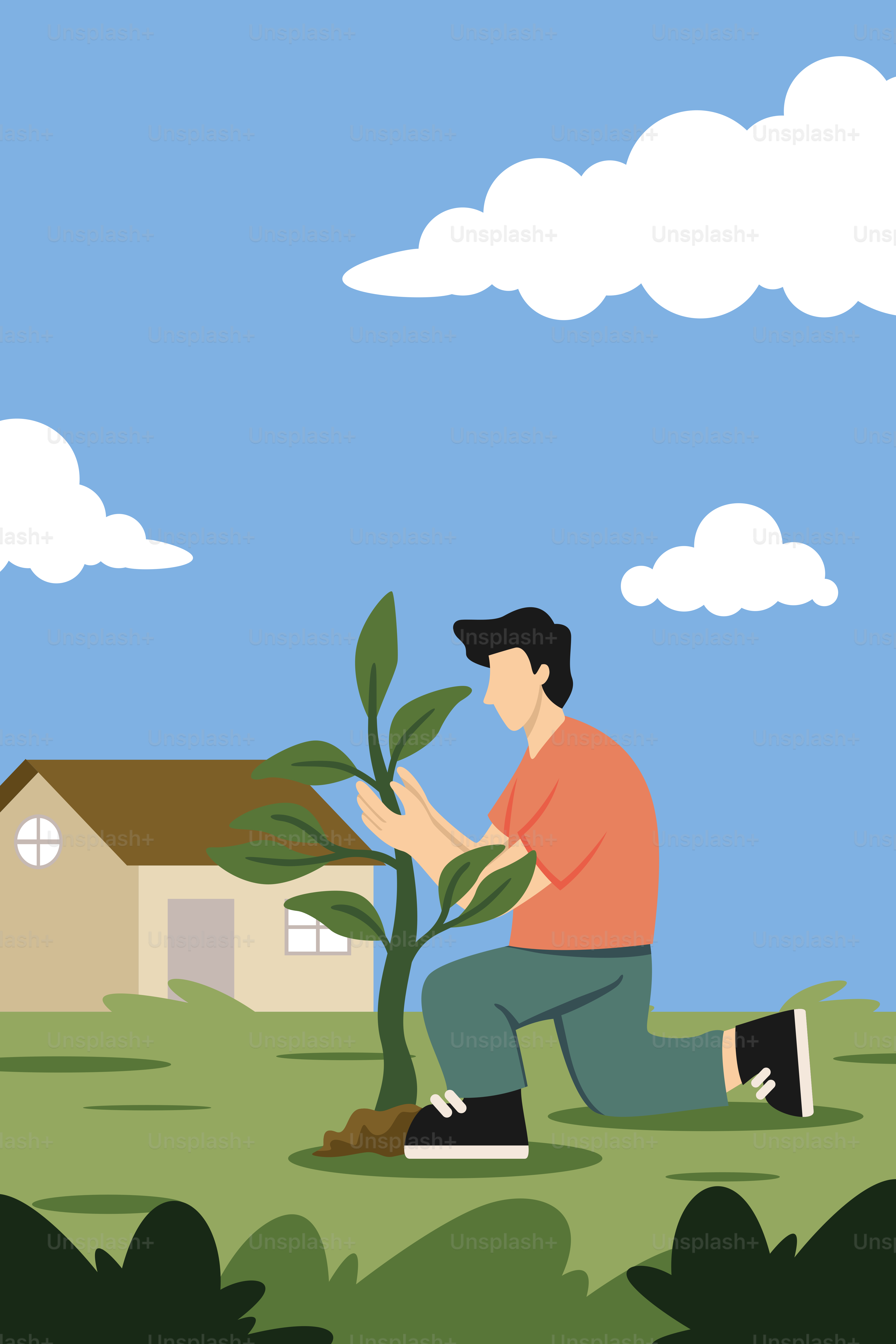 Un hombre arrodillado para plantar un árbol vector – Imagen de Cosecha ...