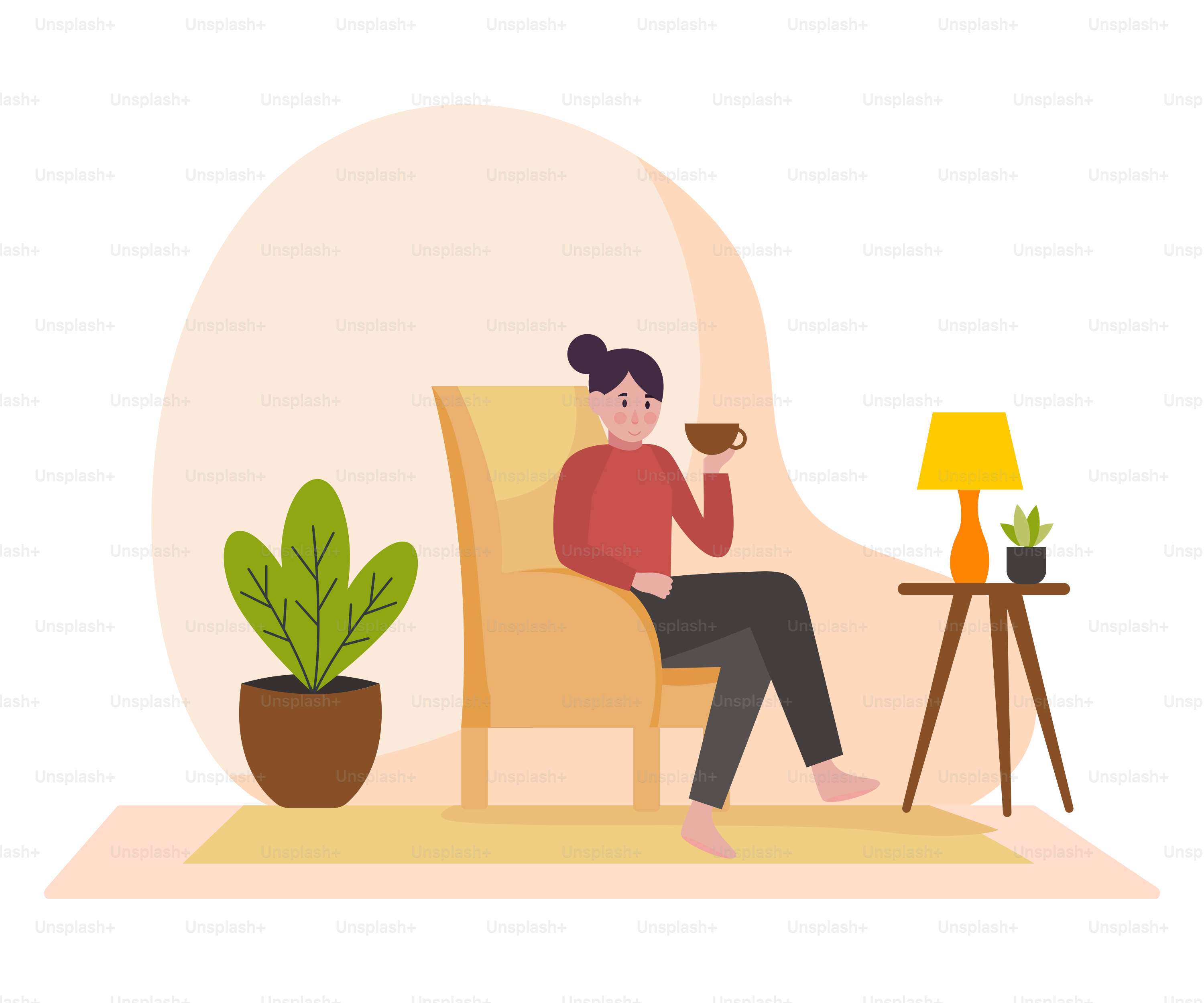 Una donna seduta su una sedia con una tazza di caffè