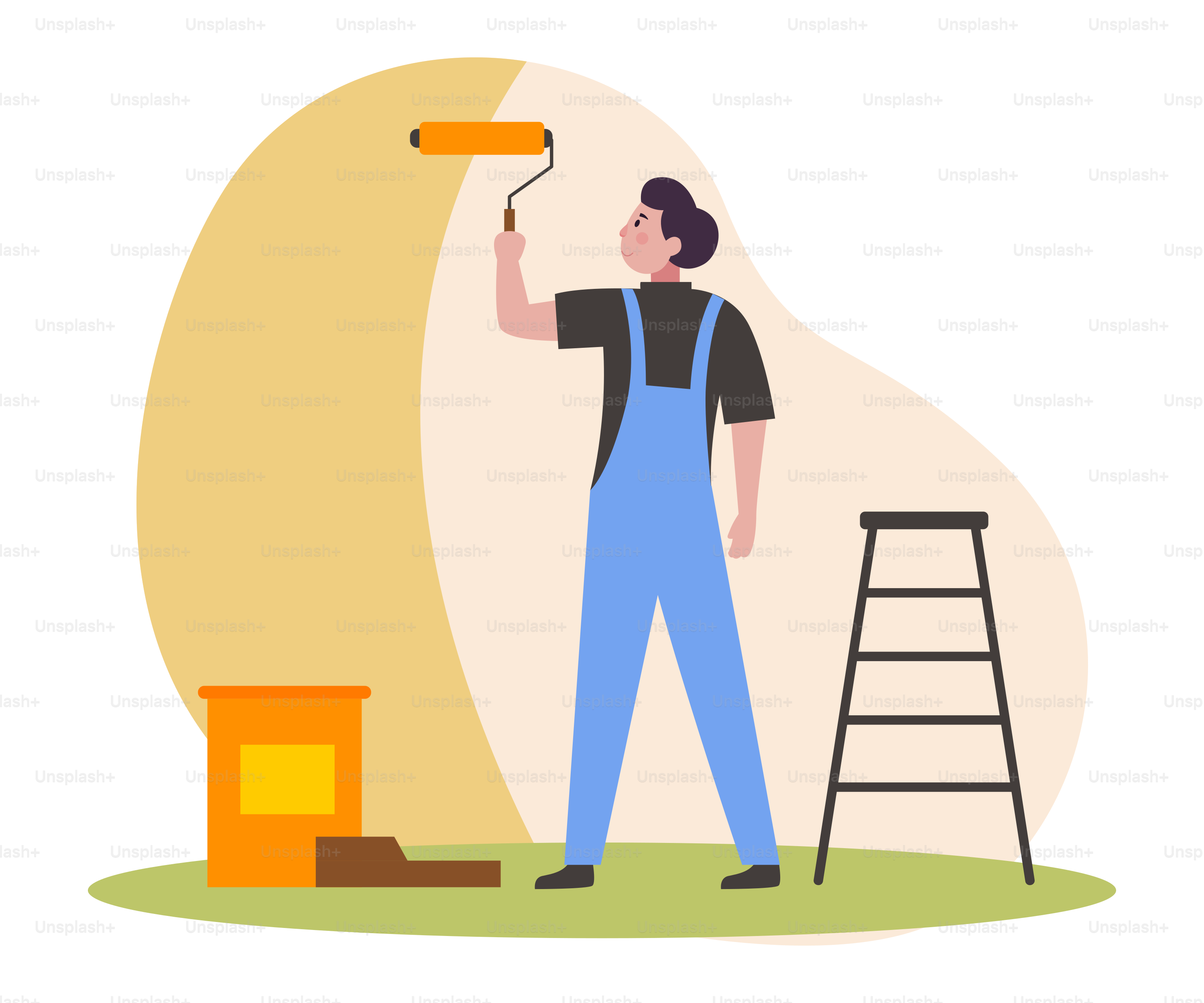 Ein Mann, der eine Wand mit einer Farbrolle streicht