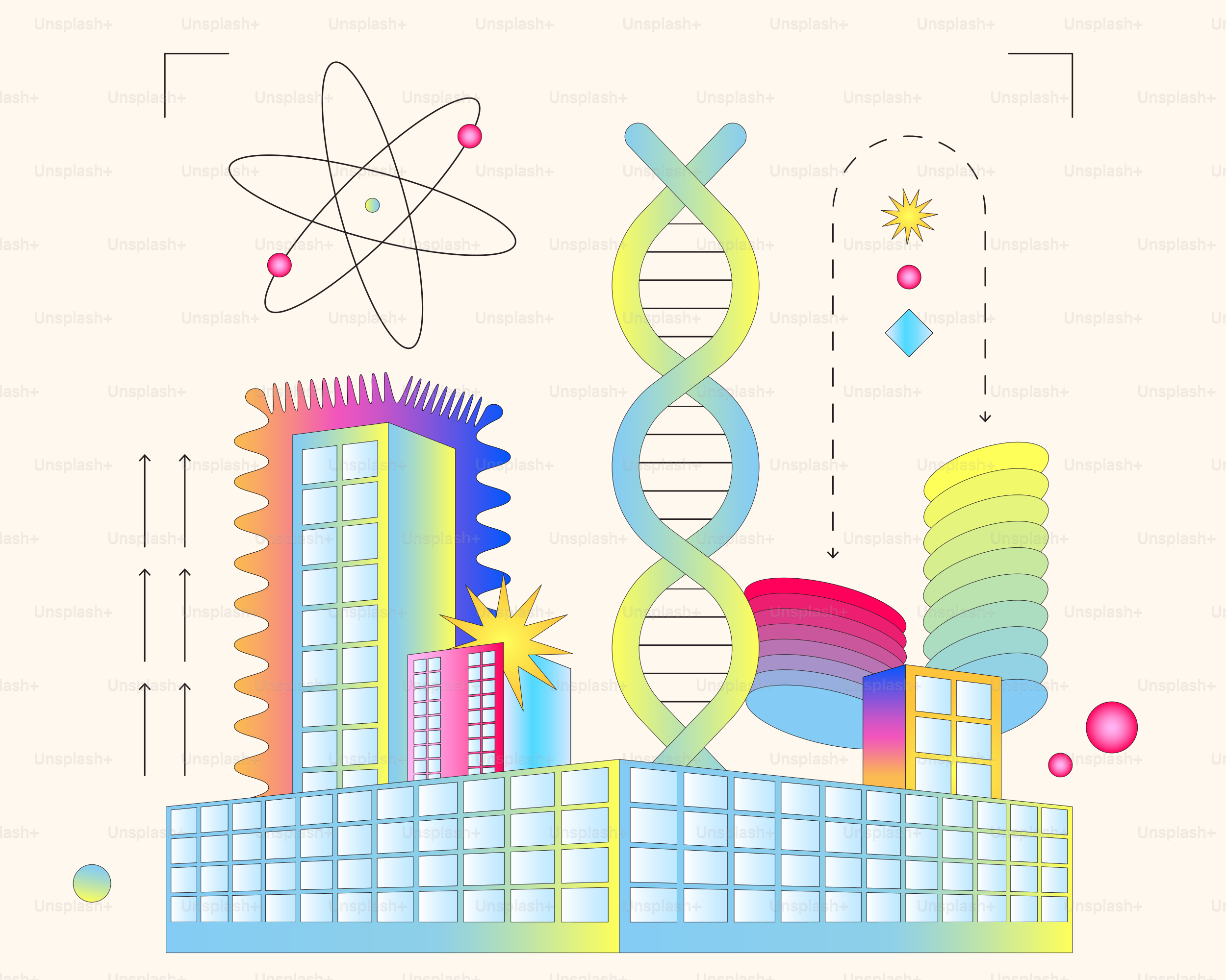 Ein Poster eines Gebäudes mit einem wissenschaftlichen Thema