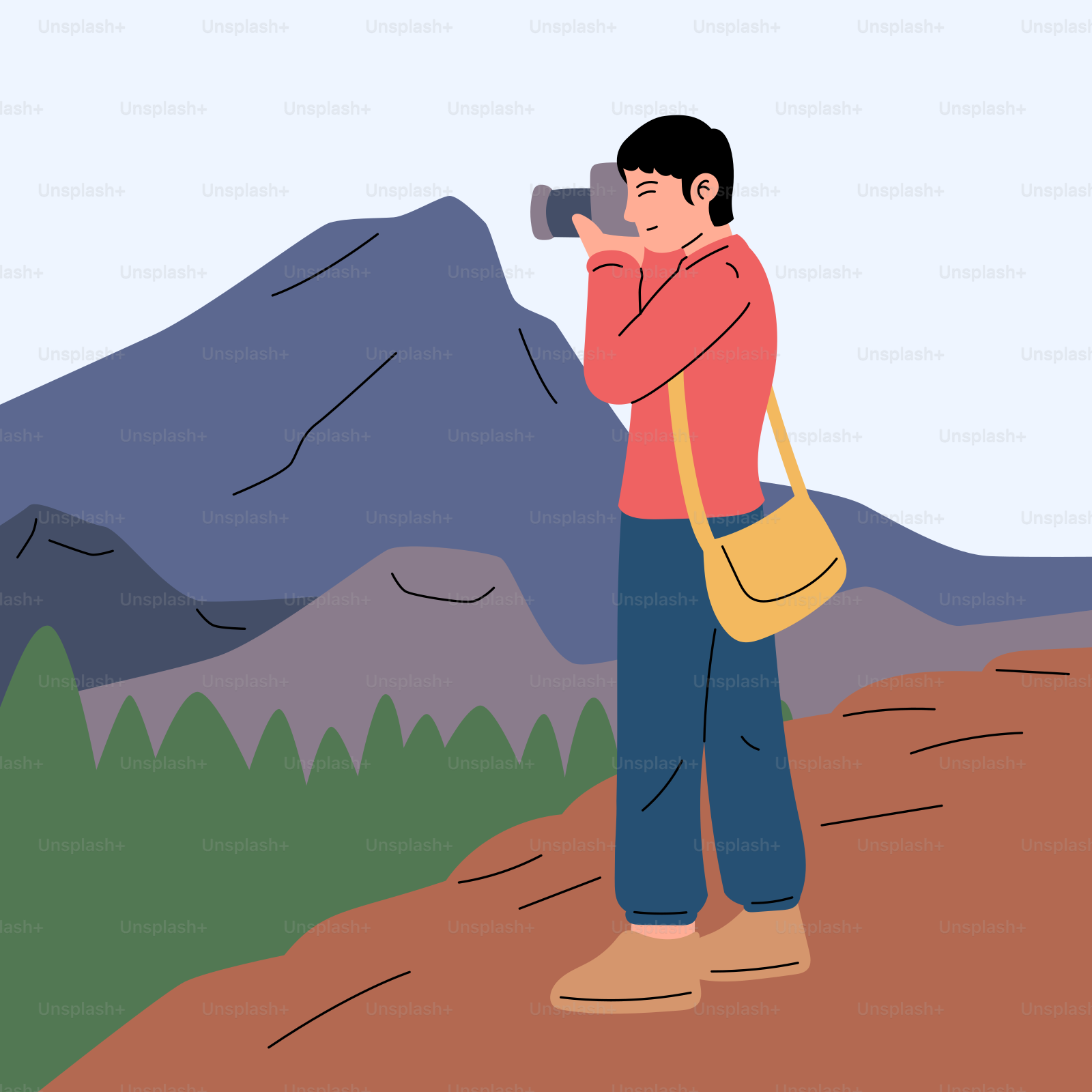 A man taking a picture of a mountain with a camera