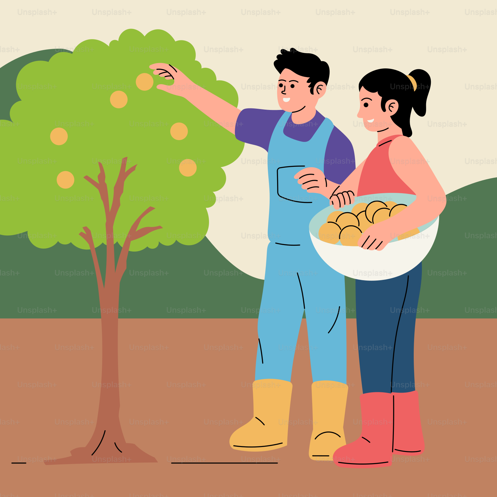 A man and a woman holding a bowl of fruit