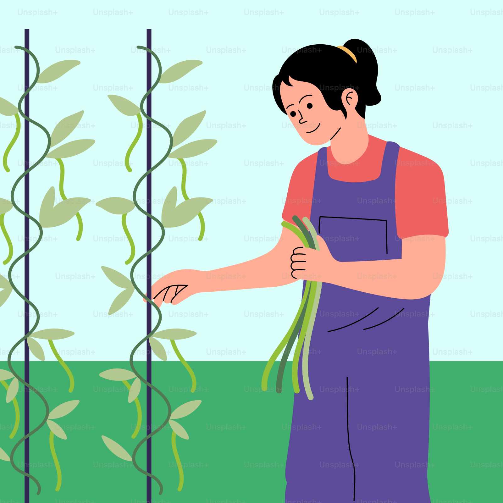 Eine Frau, die vor einer Reihe von Pflanzen steht