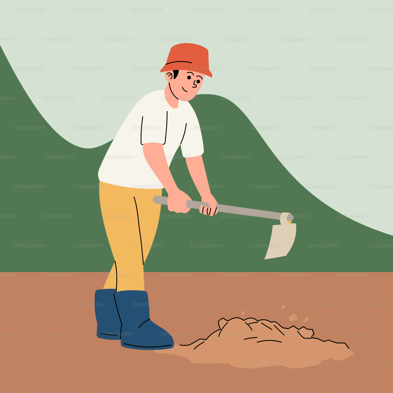 A man digging dirt with a large shovel