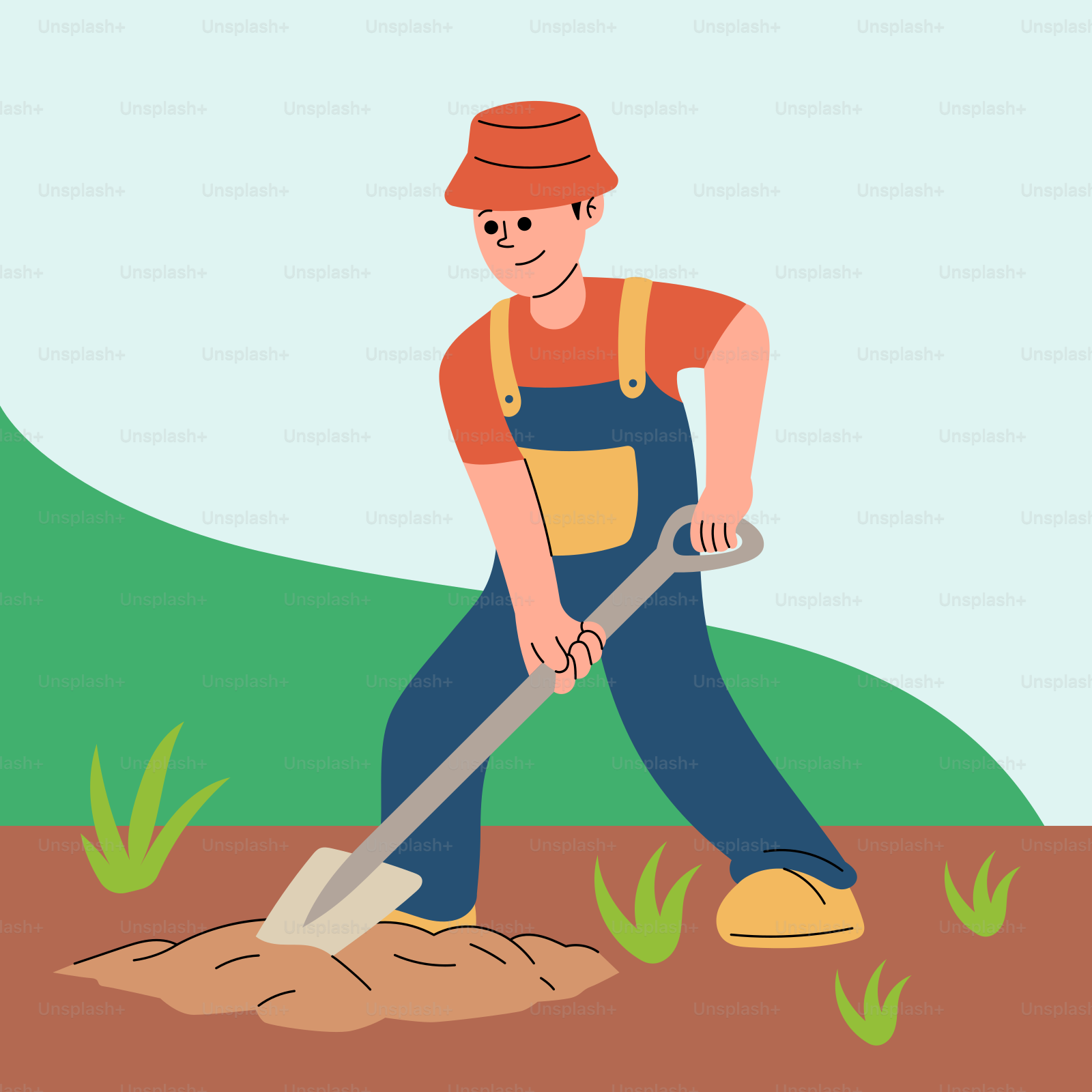 A man is digging in the dirt with a shovel