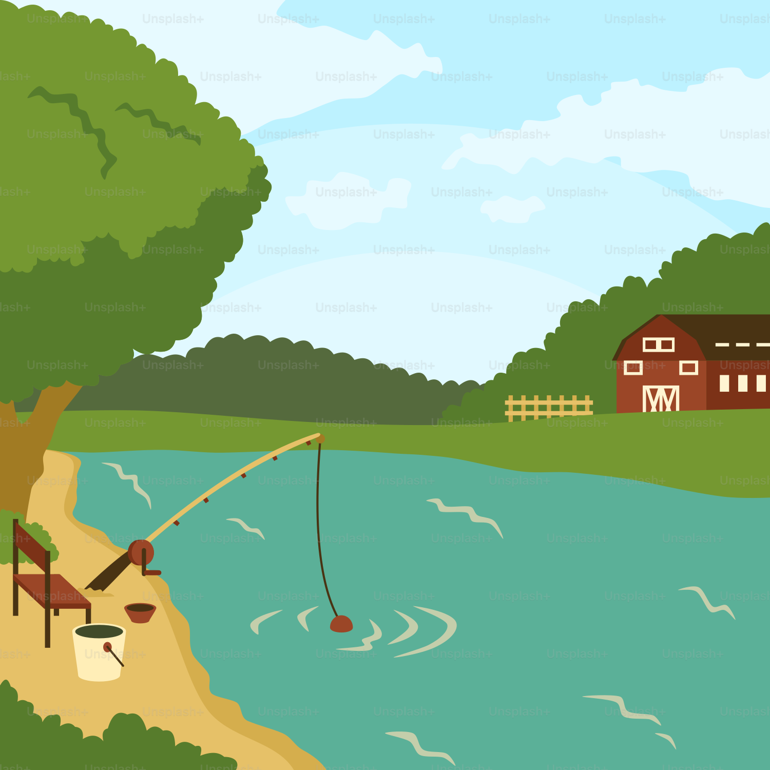 Une caricature d’un homme pêchant sur une rivière