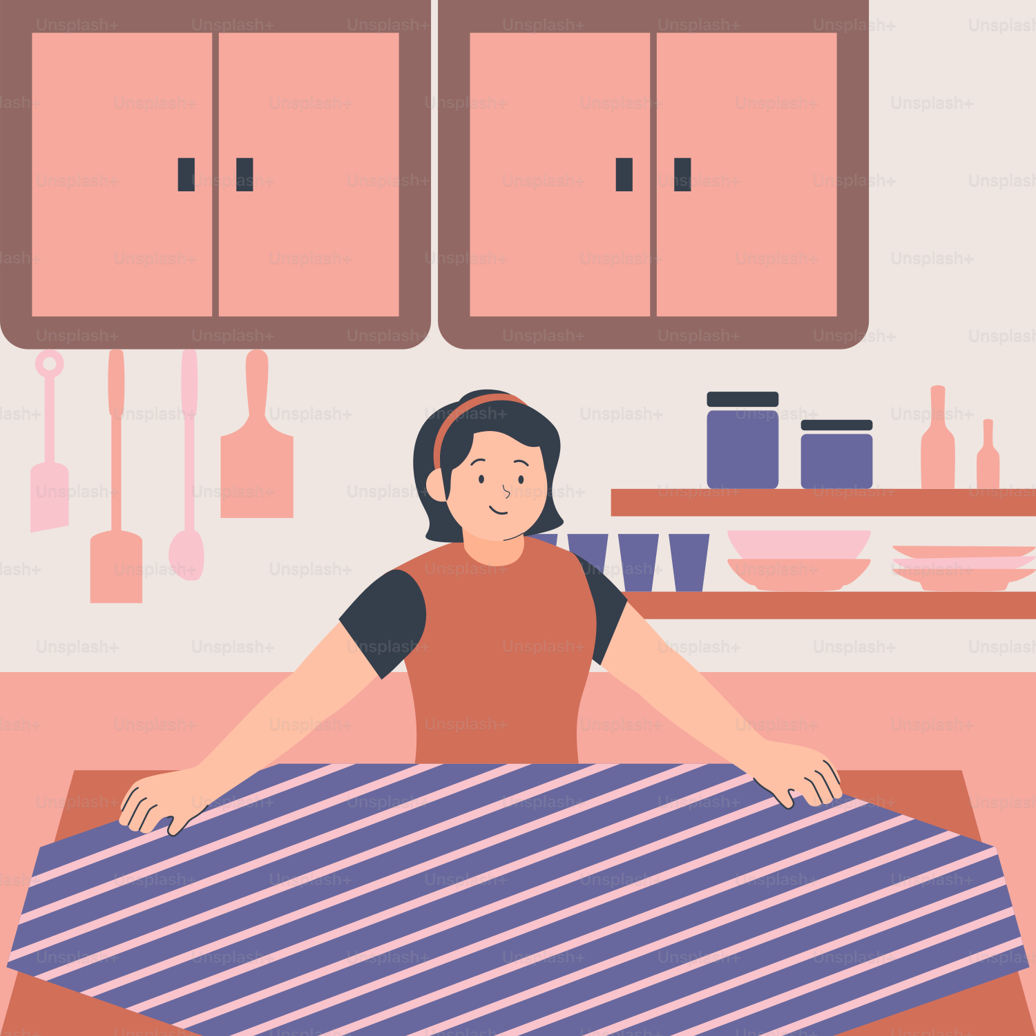 A woman sitting at a table in a kitchen