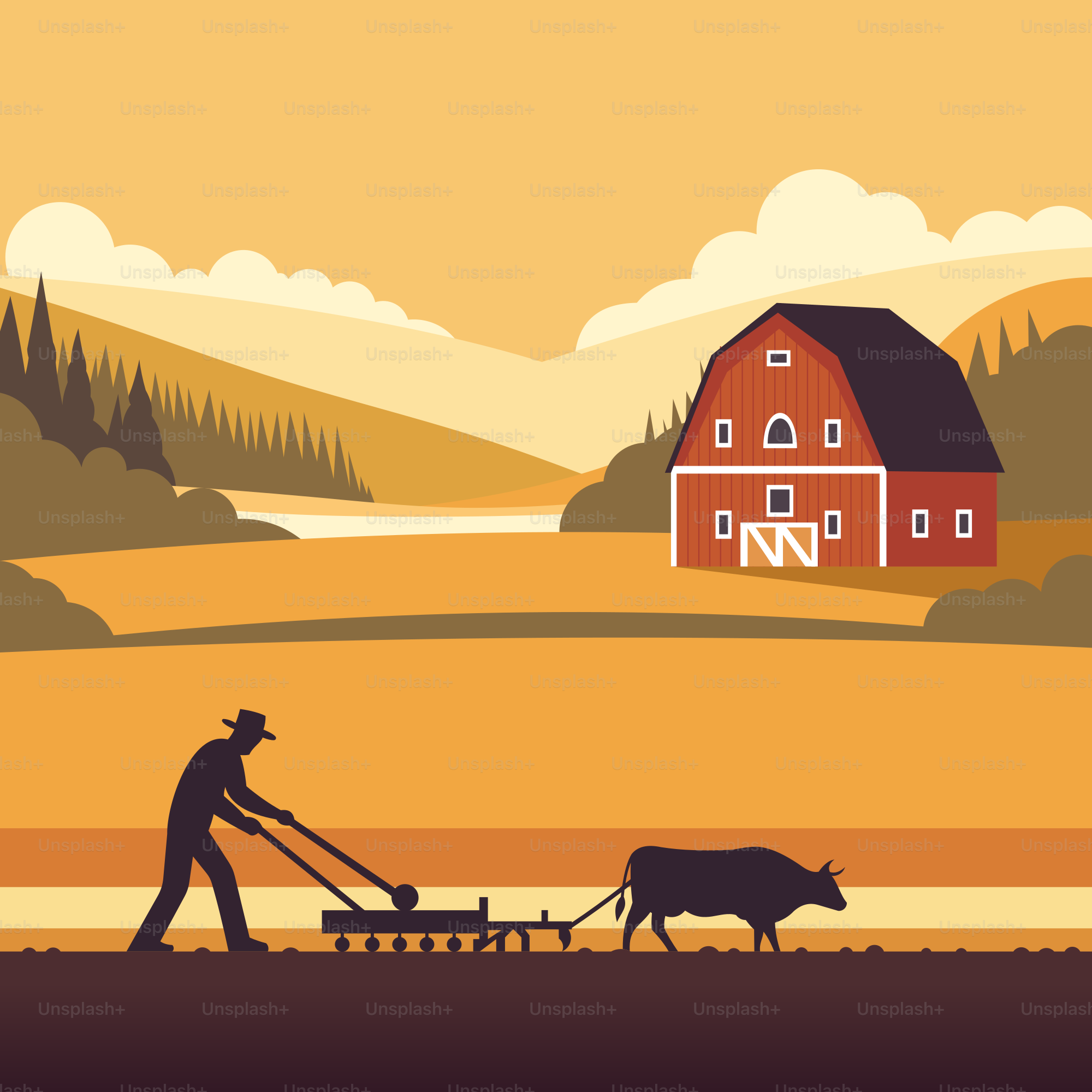 Un homme laboure un champ avec une vache