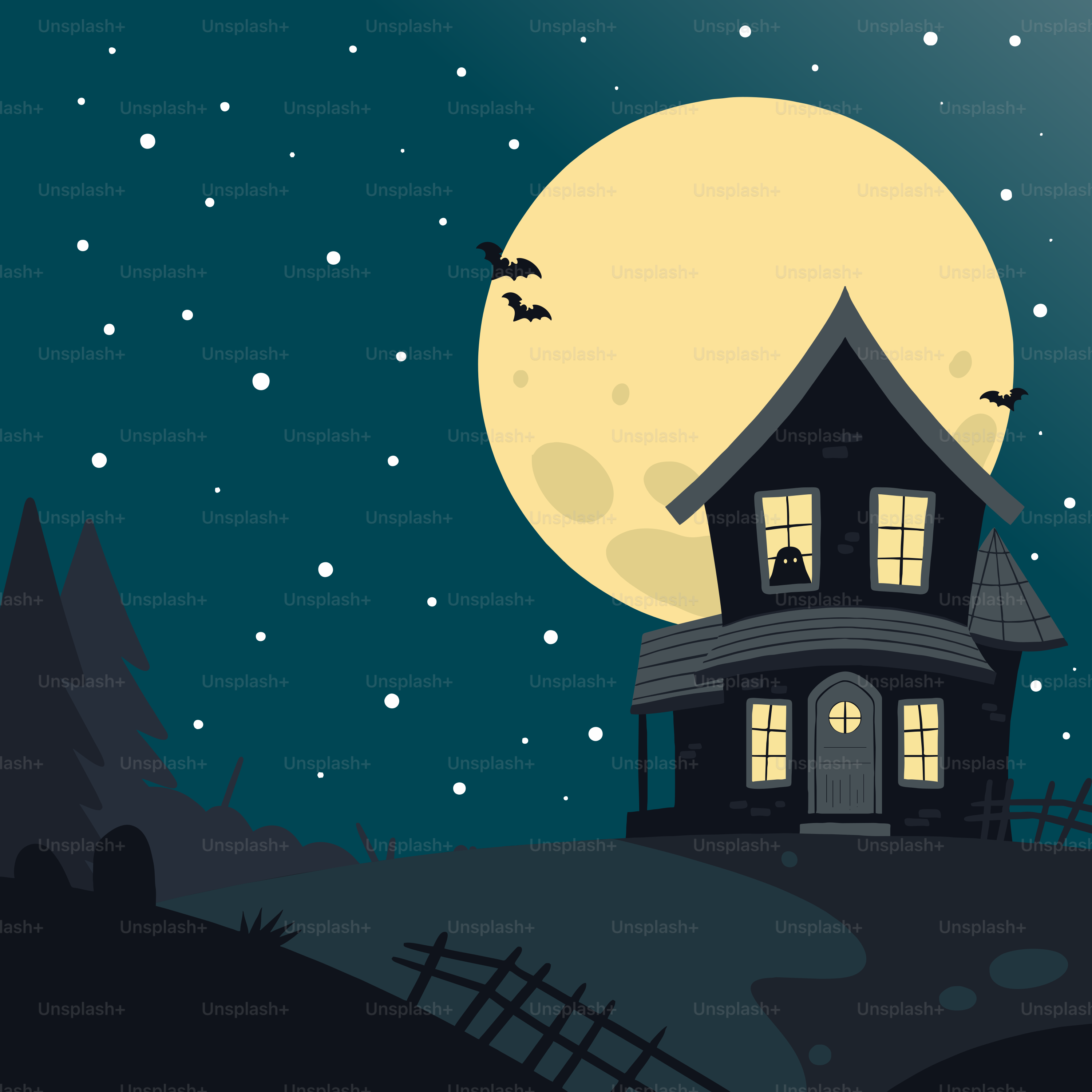 A house on a hill with a full moon in the background