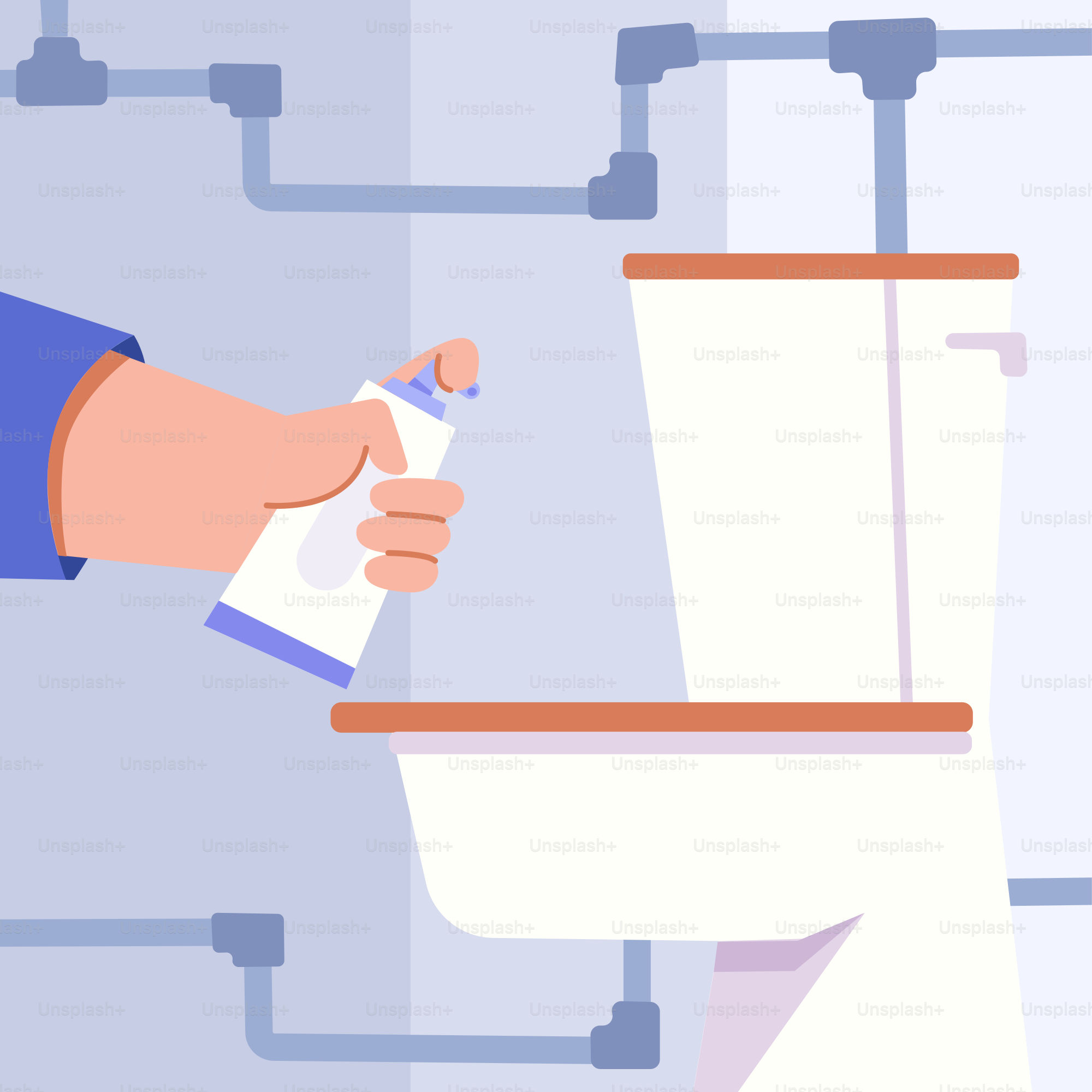 A hand holding a spray bottle over a toilet
