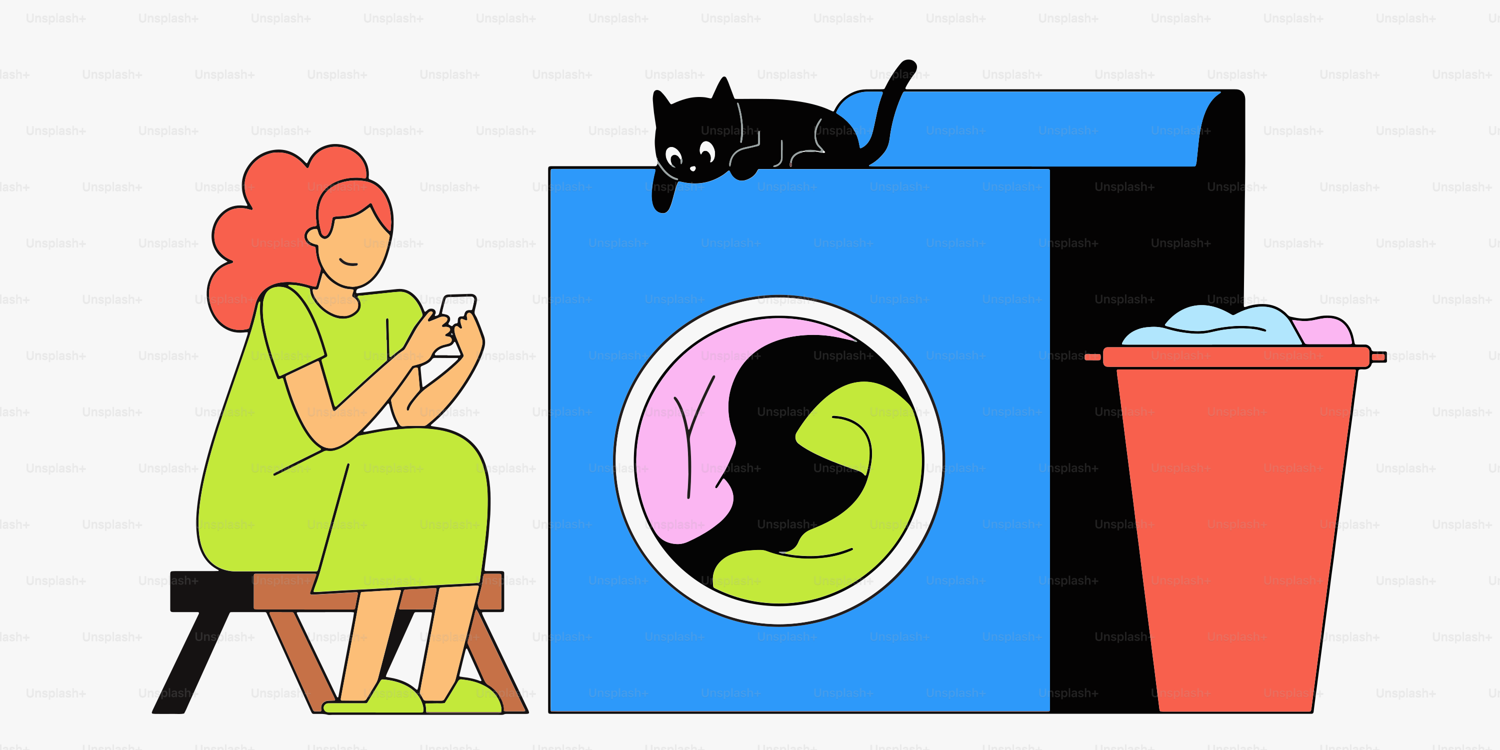 A woman sitting on a chair next to a cat