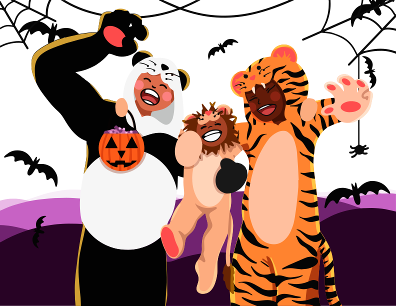 A group of people dressed up in halloween costumes