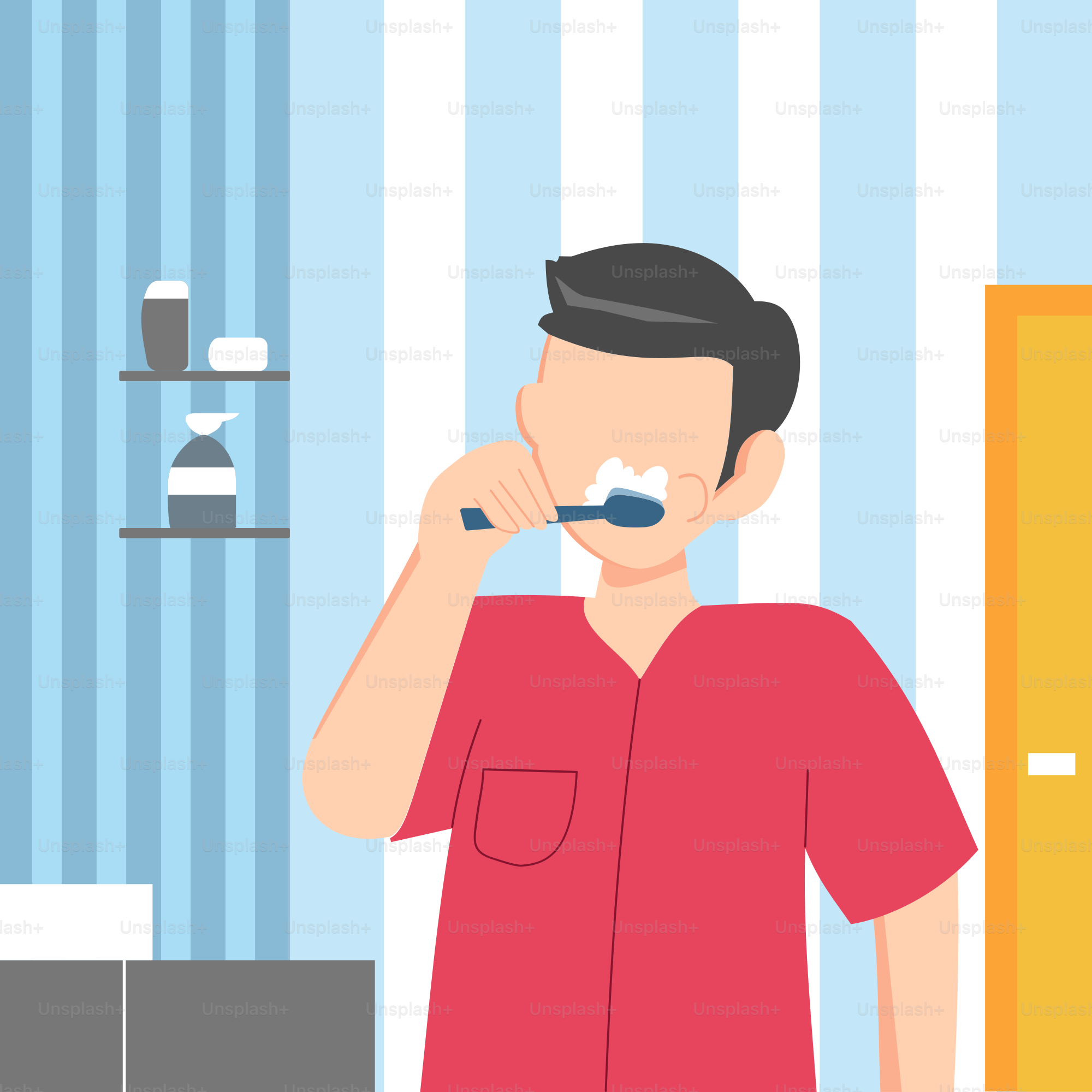 A man brushing his teeth in a bathroom