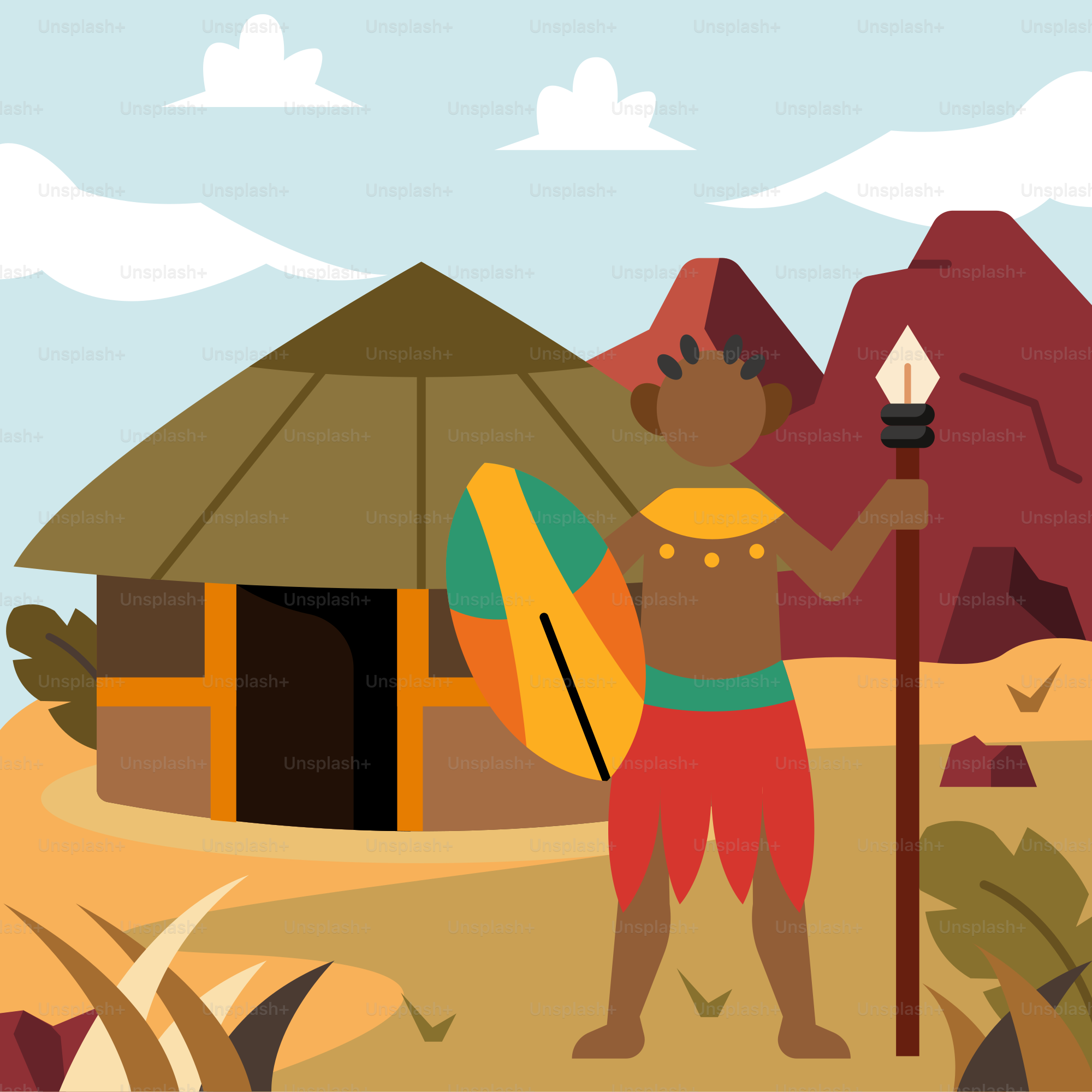 A man standing in front of a hut holding a surfboard