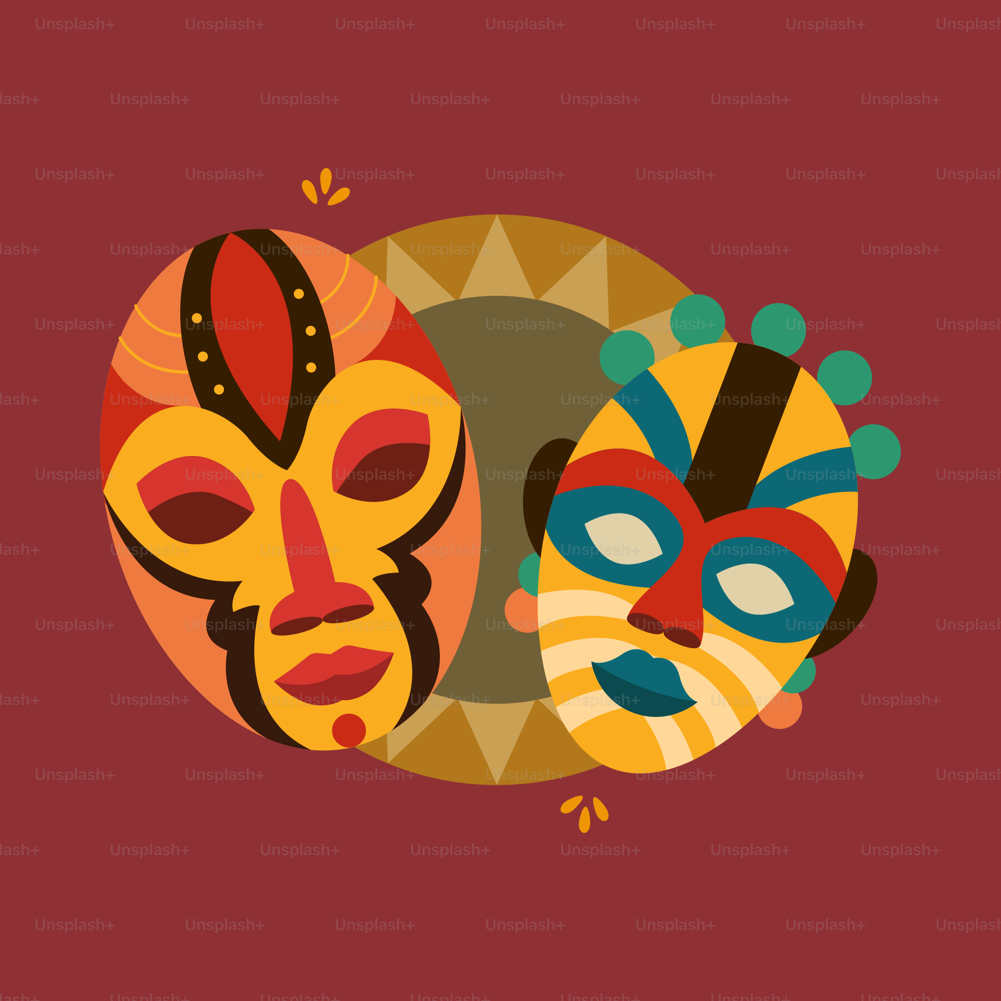 A couple of masks sitting next to each other