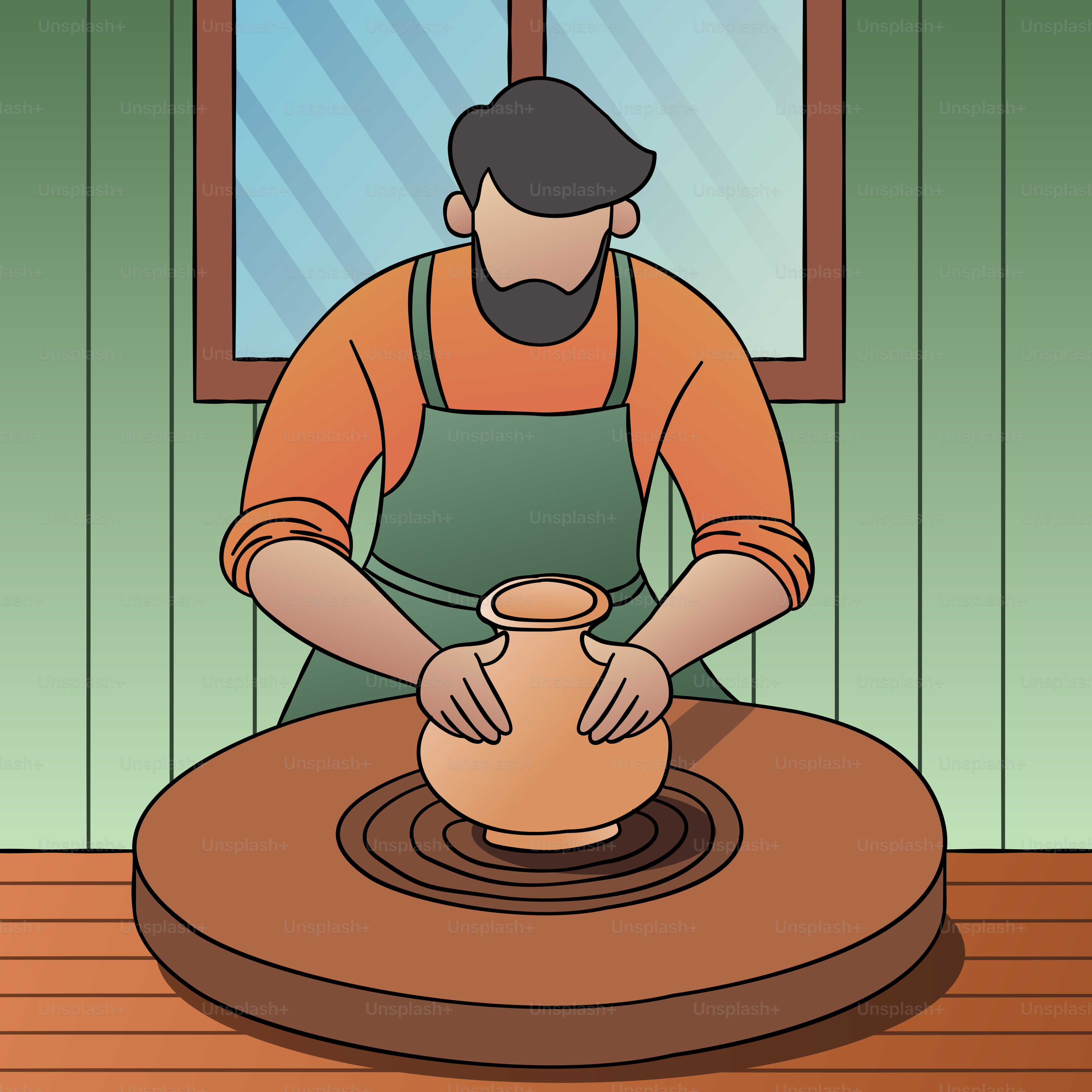 A man is making a vase on a table