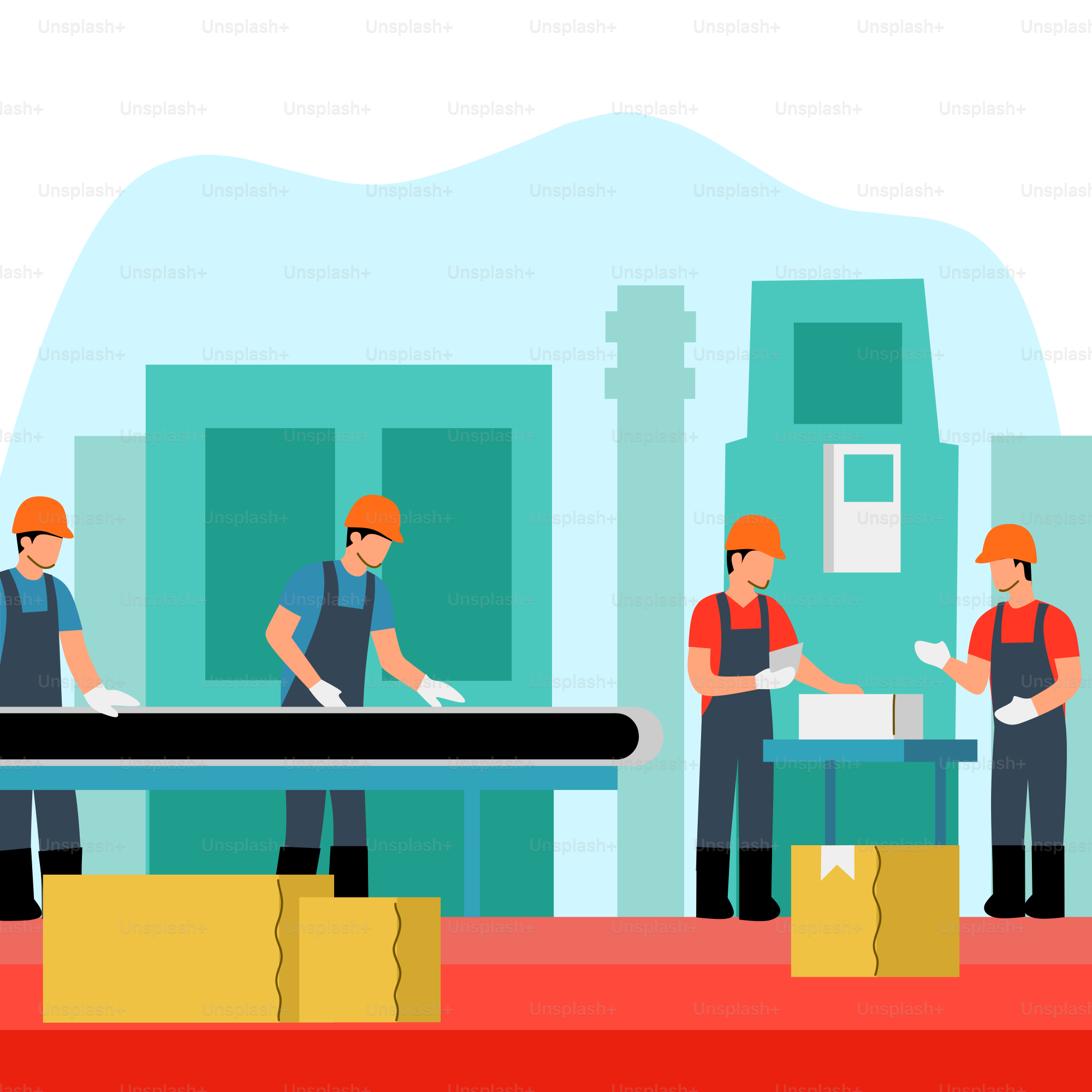 A group of workers standing around a table