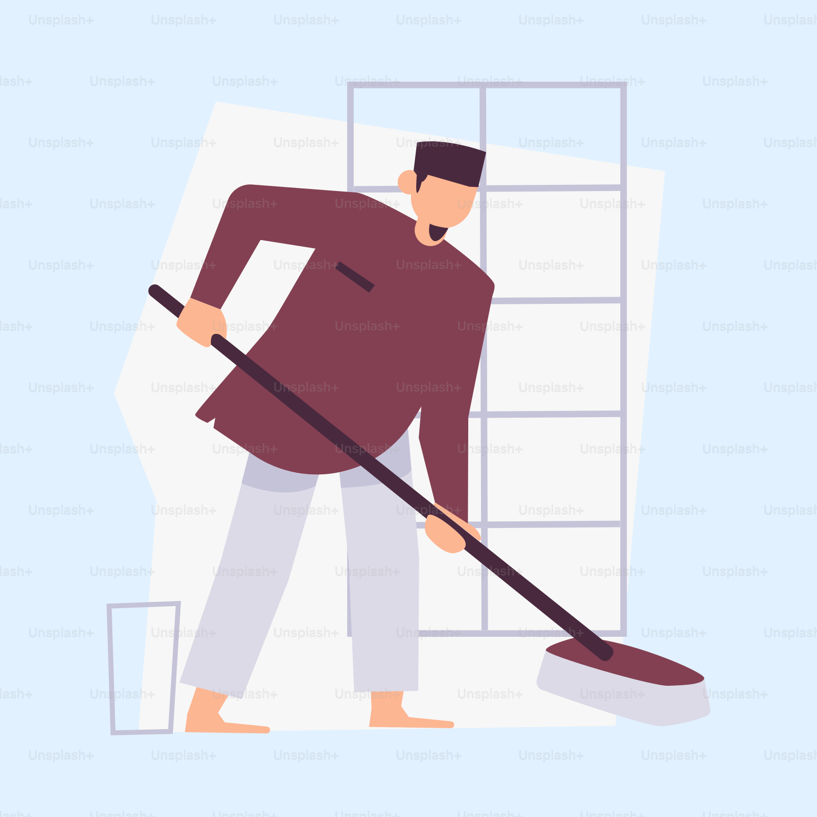 A man sweeping the floor with a broom