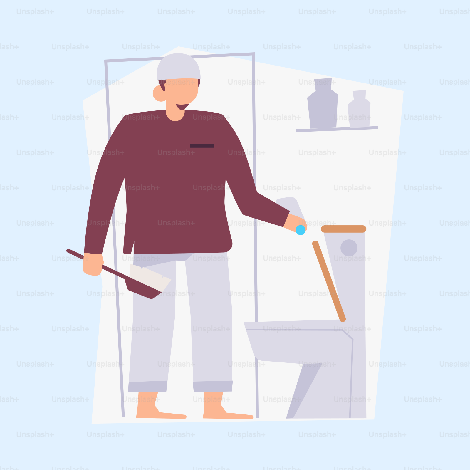 A man standing in front of a toilet with a plunger