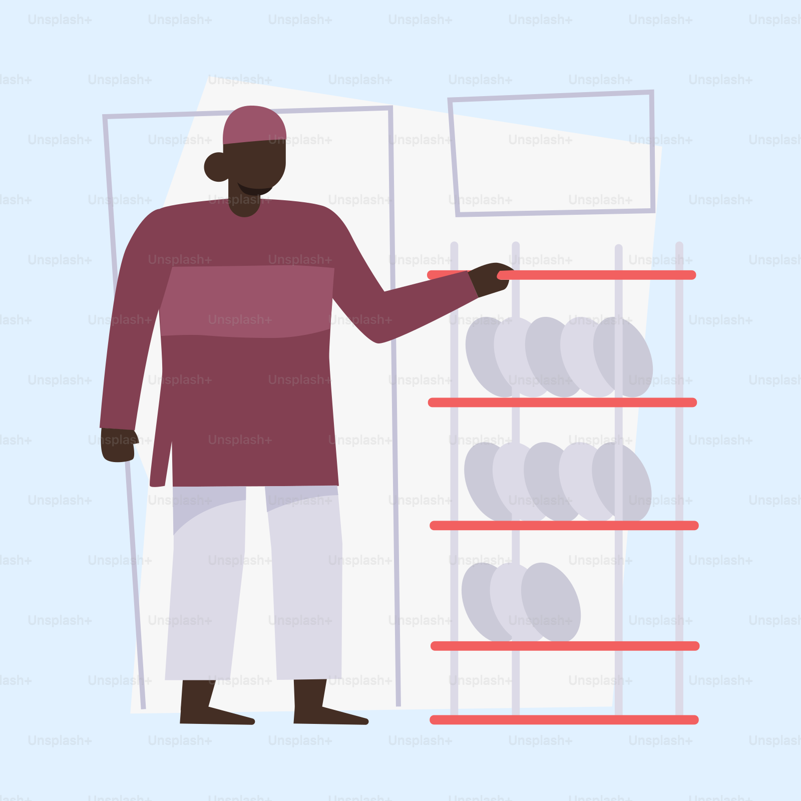 A man standing in front of a rack of glasses