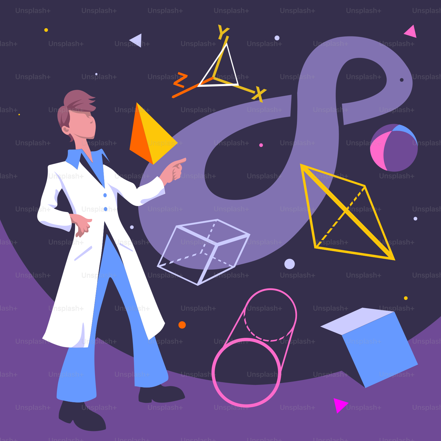 Um homem em um jaleco apontando para uma caixa